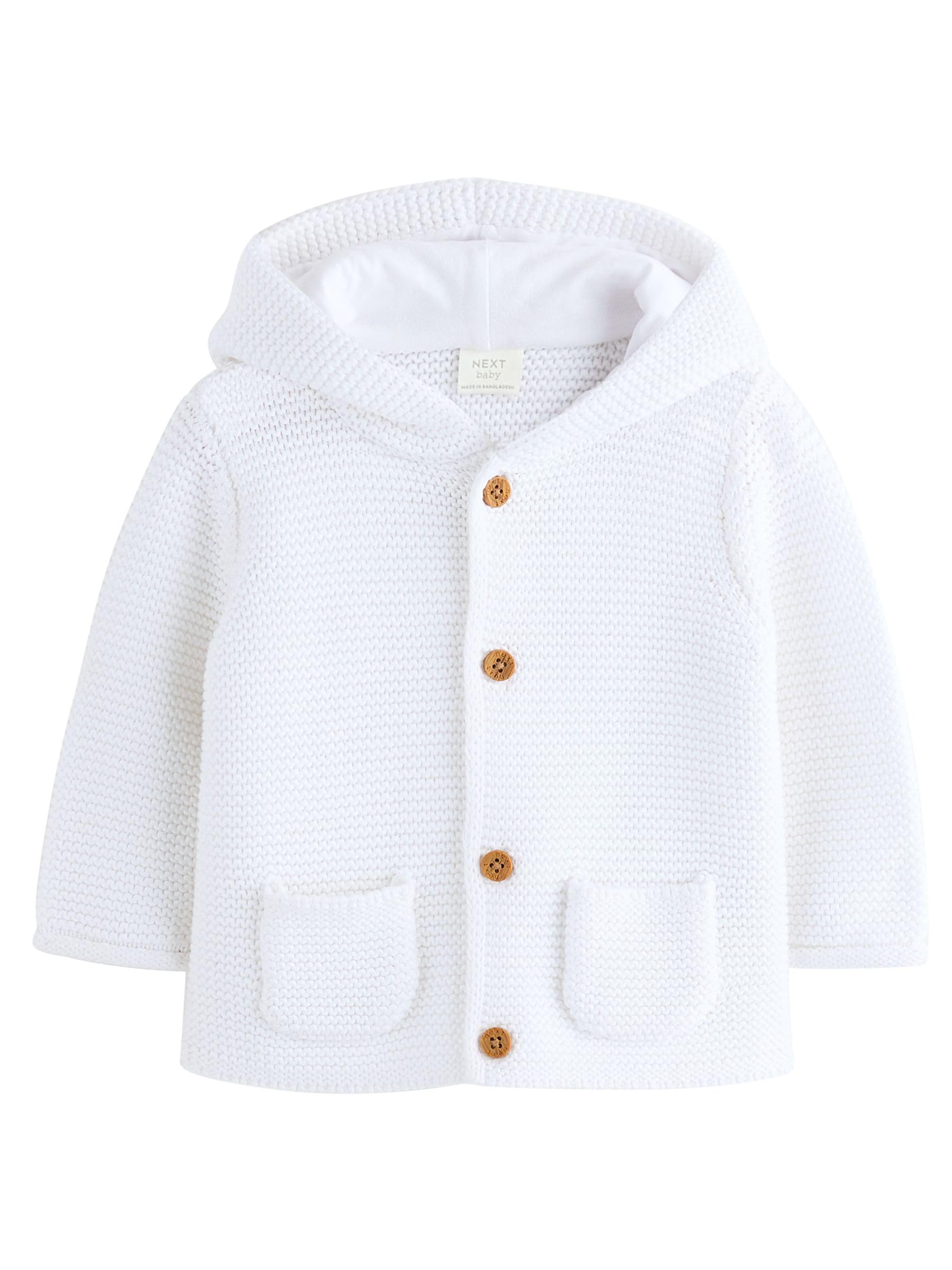 NEXT Unisex Bambino Cardigan in Maglia con Cappuccio per Neonati Bianco 6 Mesi-9 Mesi