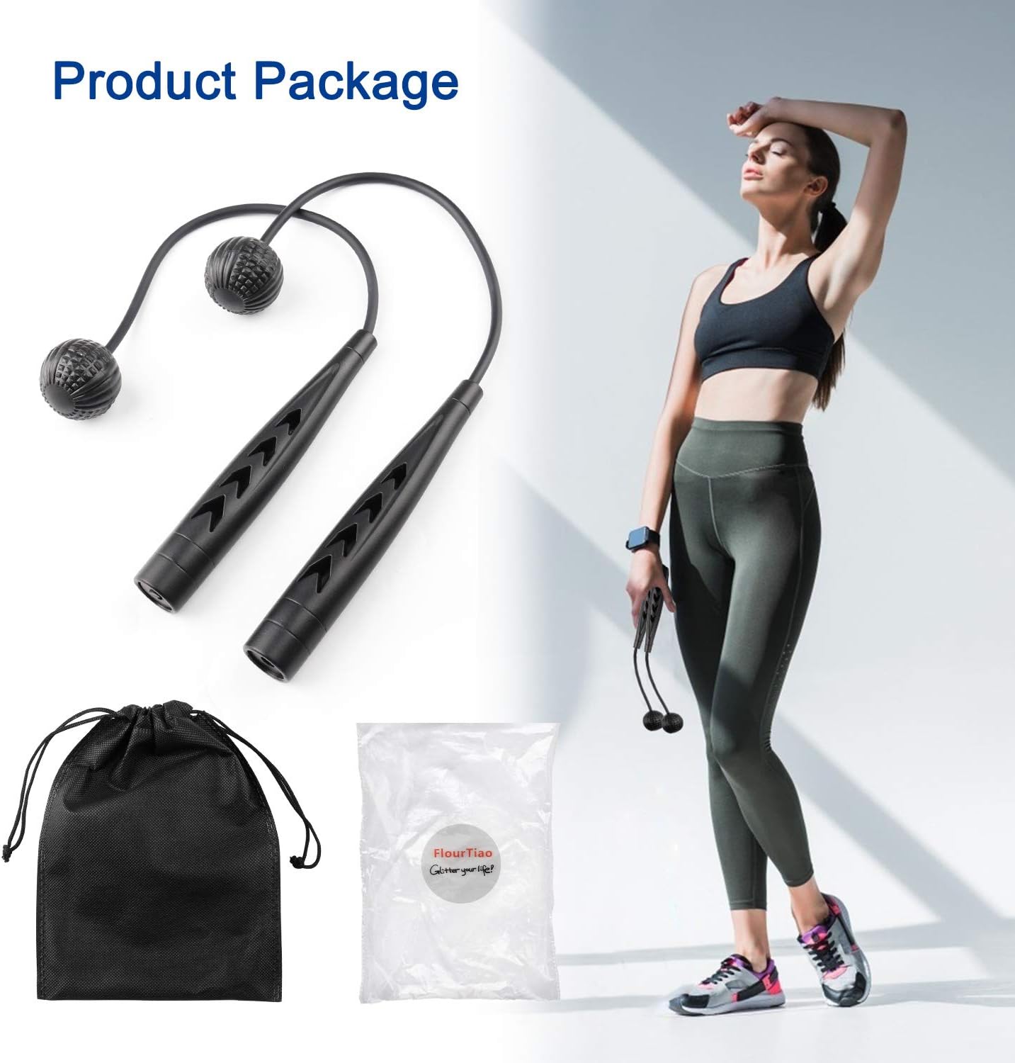 FlourTiao Cordless Jump Rope for Fitness Ropeless Skipping Rope with Ergonomic Grip Handle and Cordless Ball for Indoor and Outdoor Exercise Workout Cardio Fitness, Women, Men, Kids, Lightweight : Sports & Outdoors