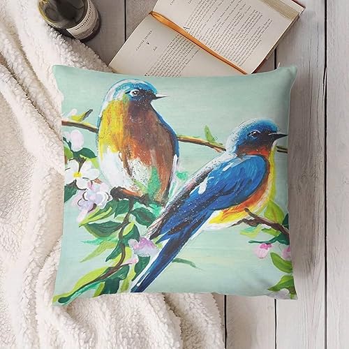 Miniatura 4 de DMIPIRLS Blue Birds in The Spring Apple Tree - Funda de cojín de felpa para sofá cama paquete de 1 funda de almohada cuadrada decorativa moderna de