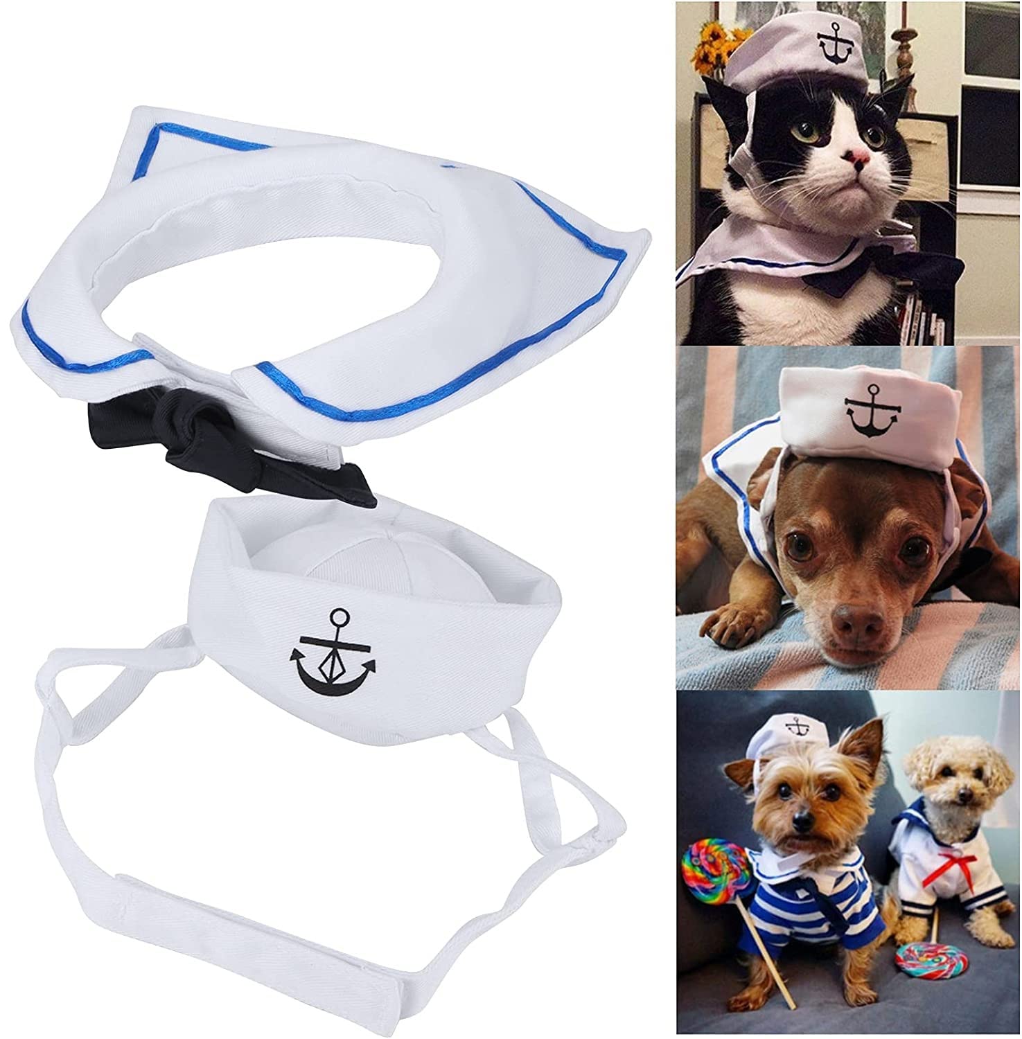 Disfraz de marinero para mascotas, disfraz de perro ajustable, sombrero, ropa para gatos, traje de marinero para mascotas, juego de sombrero y capa ajustable para gato de algodón para decoración navid