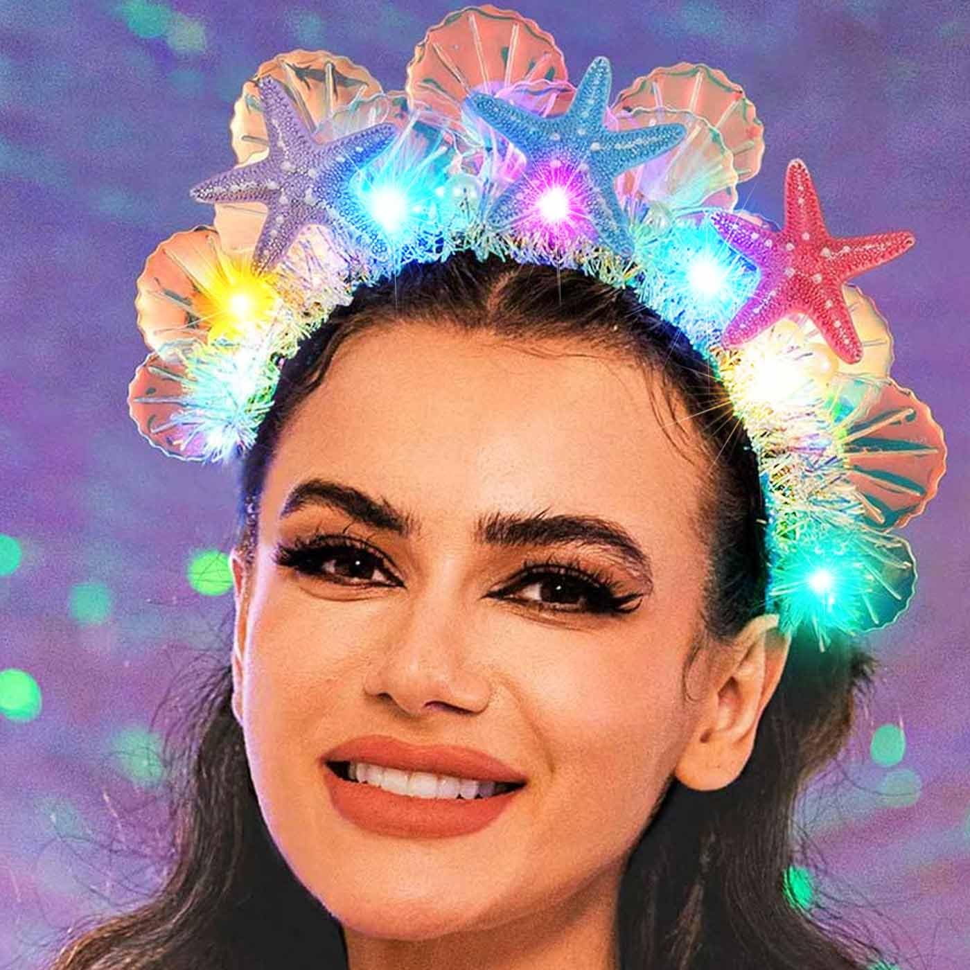GORTIN Light Up Mermaid Headband LED Glow Starfish Headbands Seashell Headpiece Costume Hair Accessories for Women - Image 3