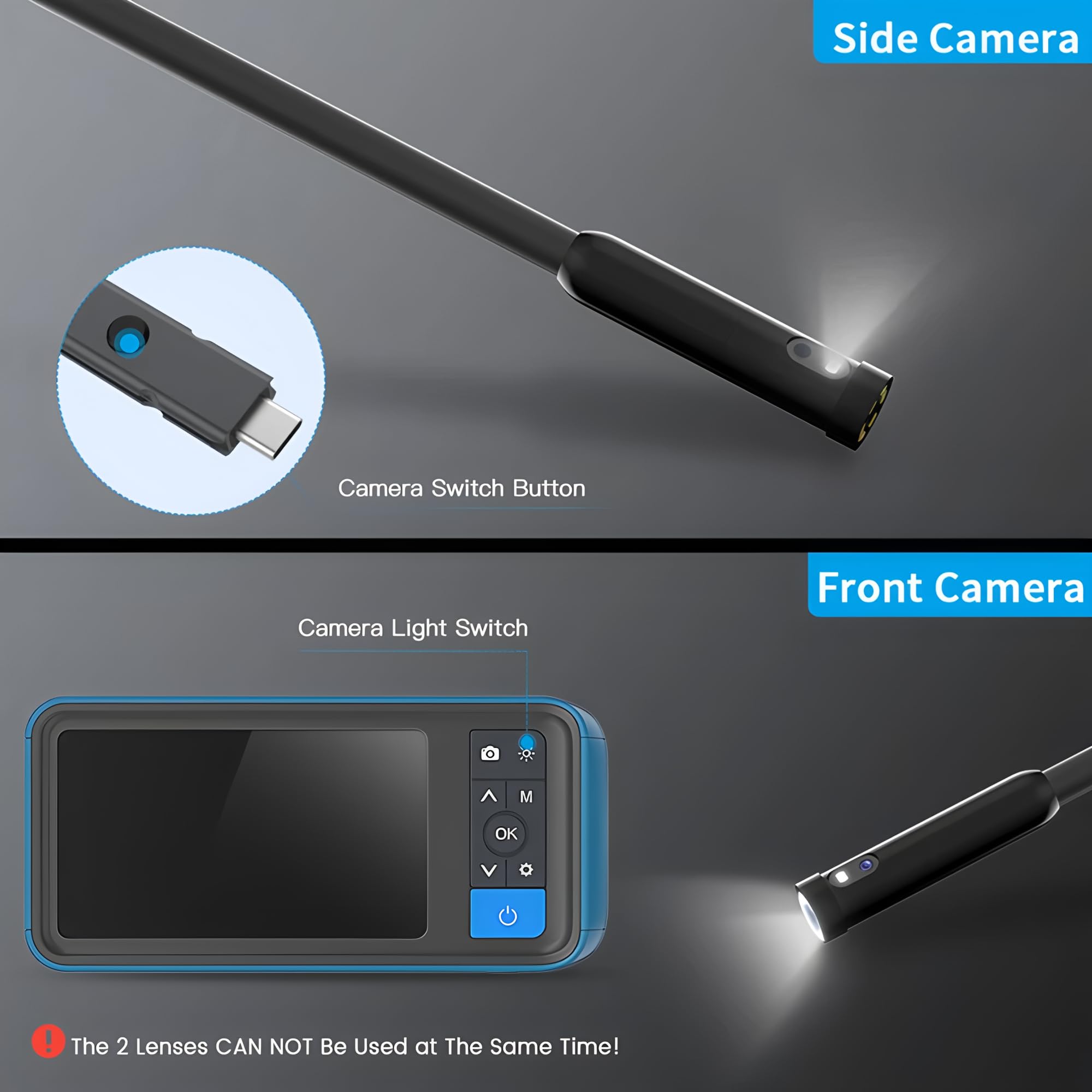 Borescopes endoscopes MS450 inspect camera Single & Dual Lens Industrial Endoscope 1080P 4.5” LCD Pipe Sewer Inspection Camera Waterproof Snake Camera with 6 LED (Dual Lens-8mm-5M)