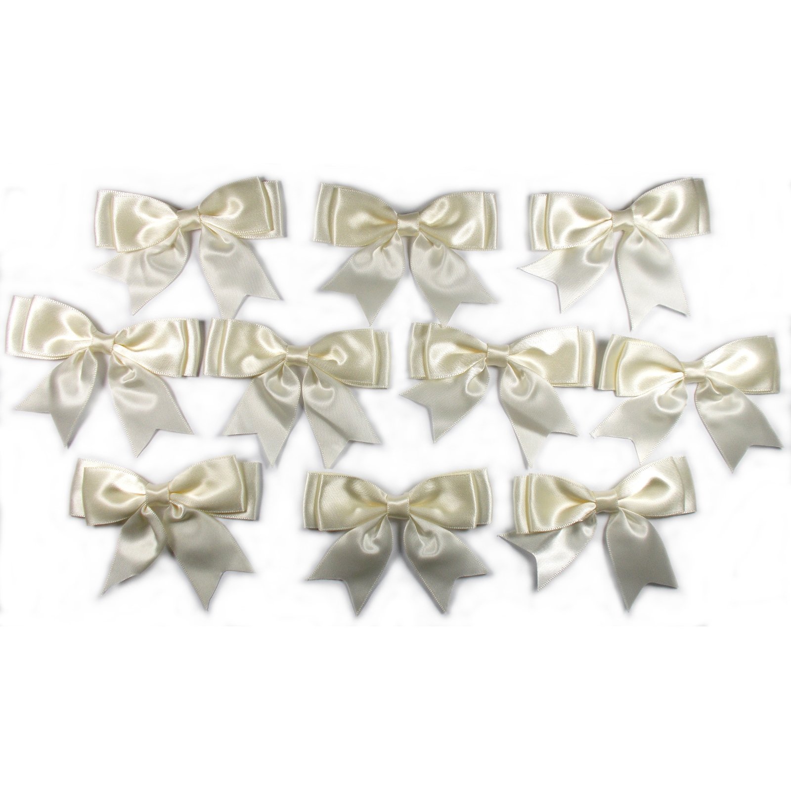 Push The Button Ivory Large Satin Ribbon Double Bows 8Cm Wide Pack Of 10 (Ivory)