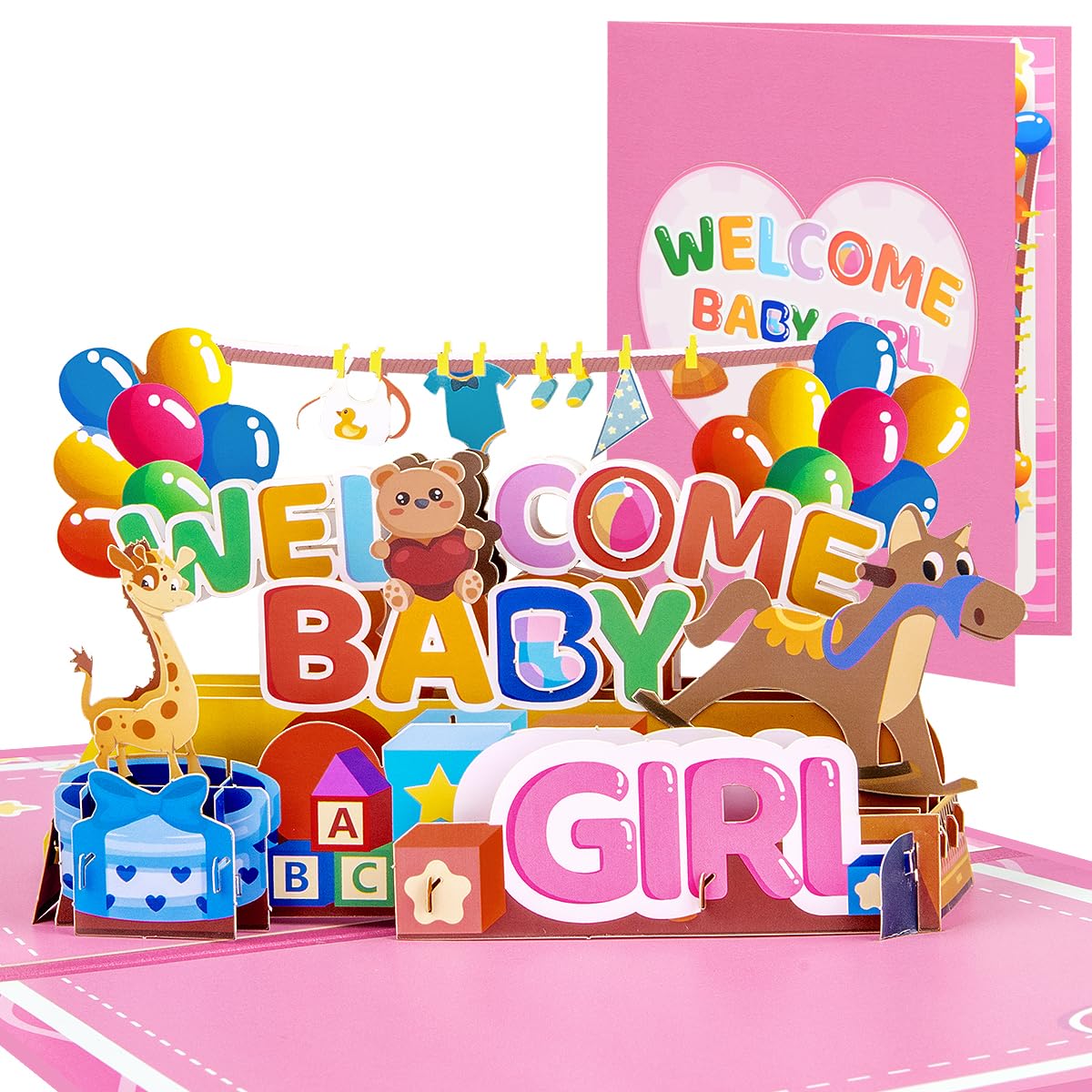 CNLITIHEKA Pop Up New Baby Card - Balloon Theme, Welcome New Baby Card, for Girl, for Baby Shower, Newborn, Congratulations.