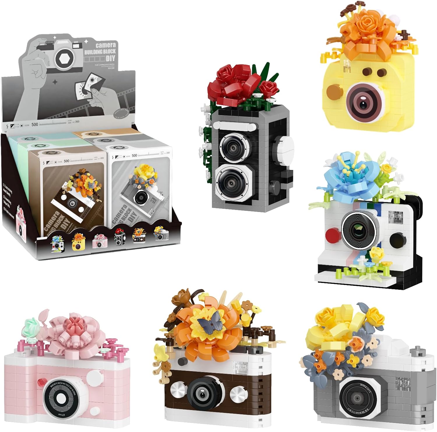 6 Mini Flowers Camera Micro Bricks Building Set,Miniature Toys for Home Decor, Creative Gifts for Adults Teens 14+ or Photography Fans, 1652 Pieces