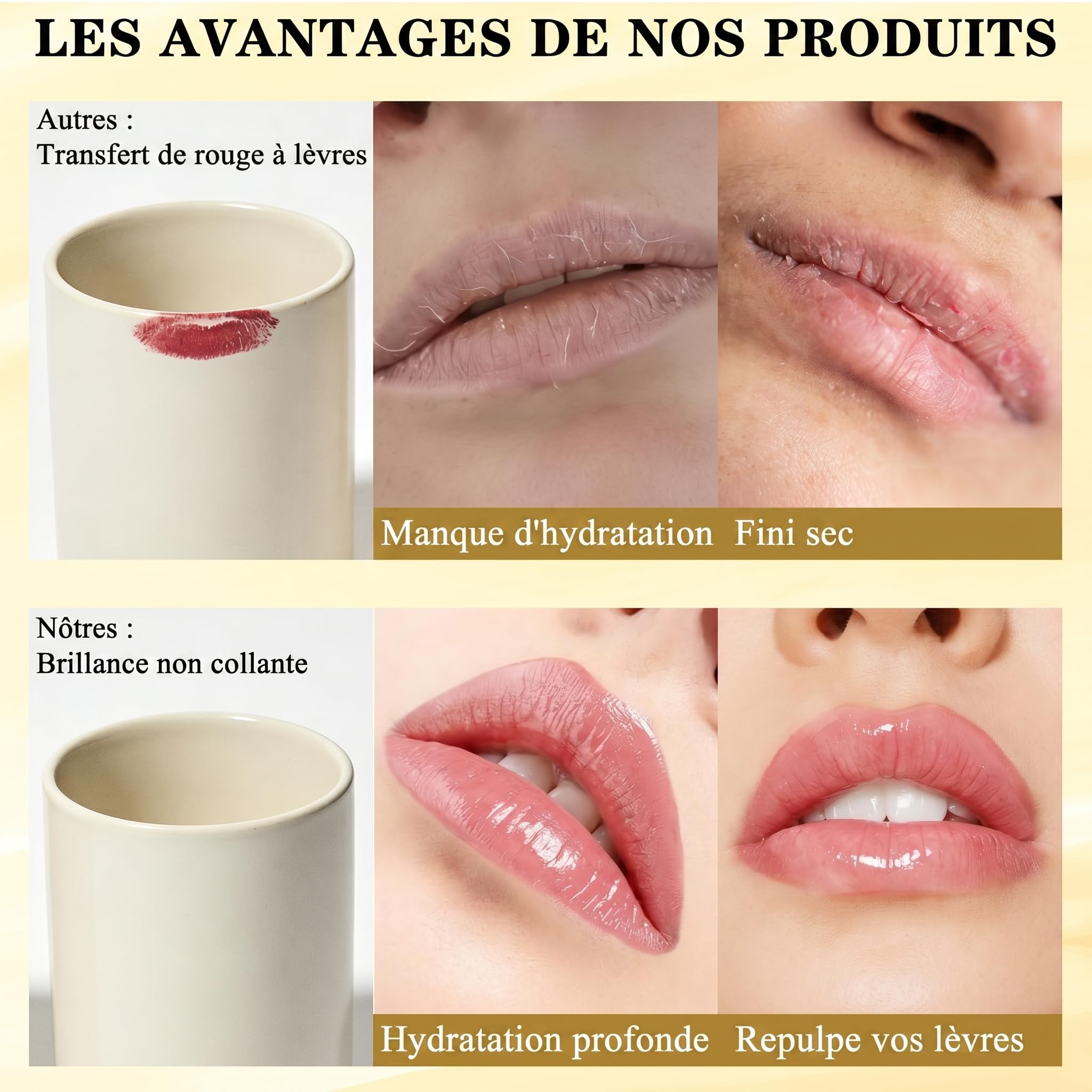 Rouge à Lèvres Magique Changeant de Couleur, Baume à Lèvres pH Adaptatif Longue Tenue, Rouge à Lèvre Ph Glow Brillant avec Flocons d'Or, Sans Transfert & Hydratant - 3