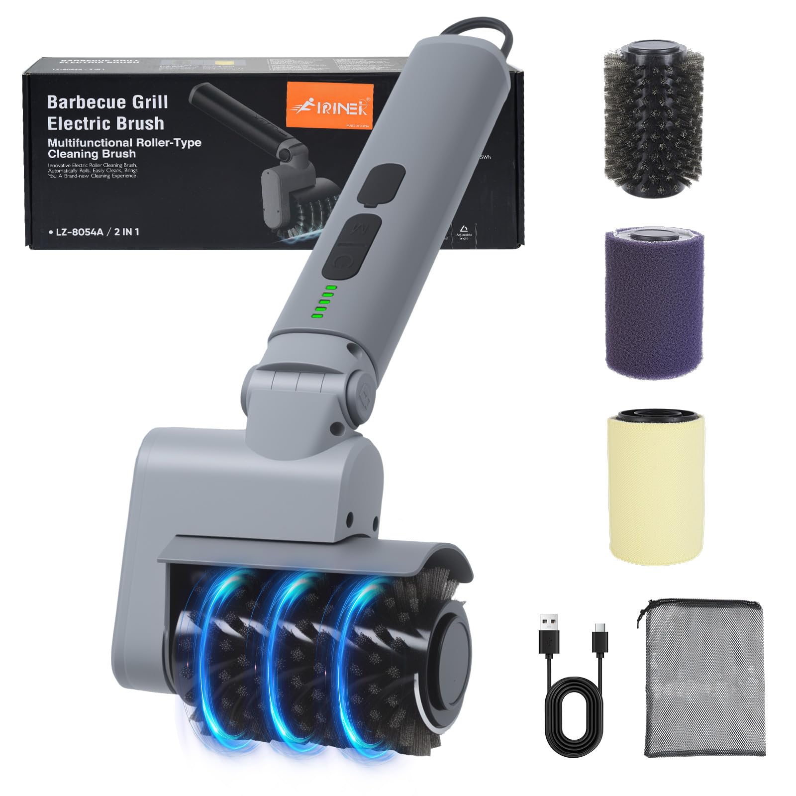 Brosse de nettoyage électrique barbecue portable en acier pour camping et plein air