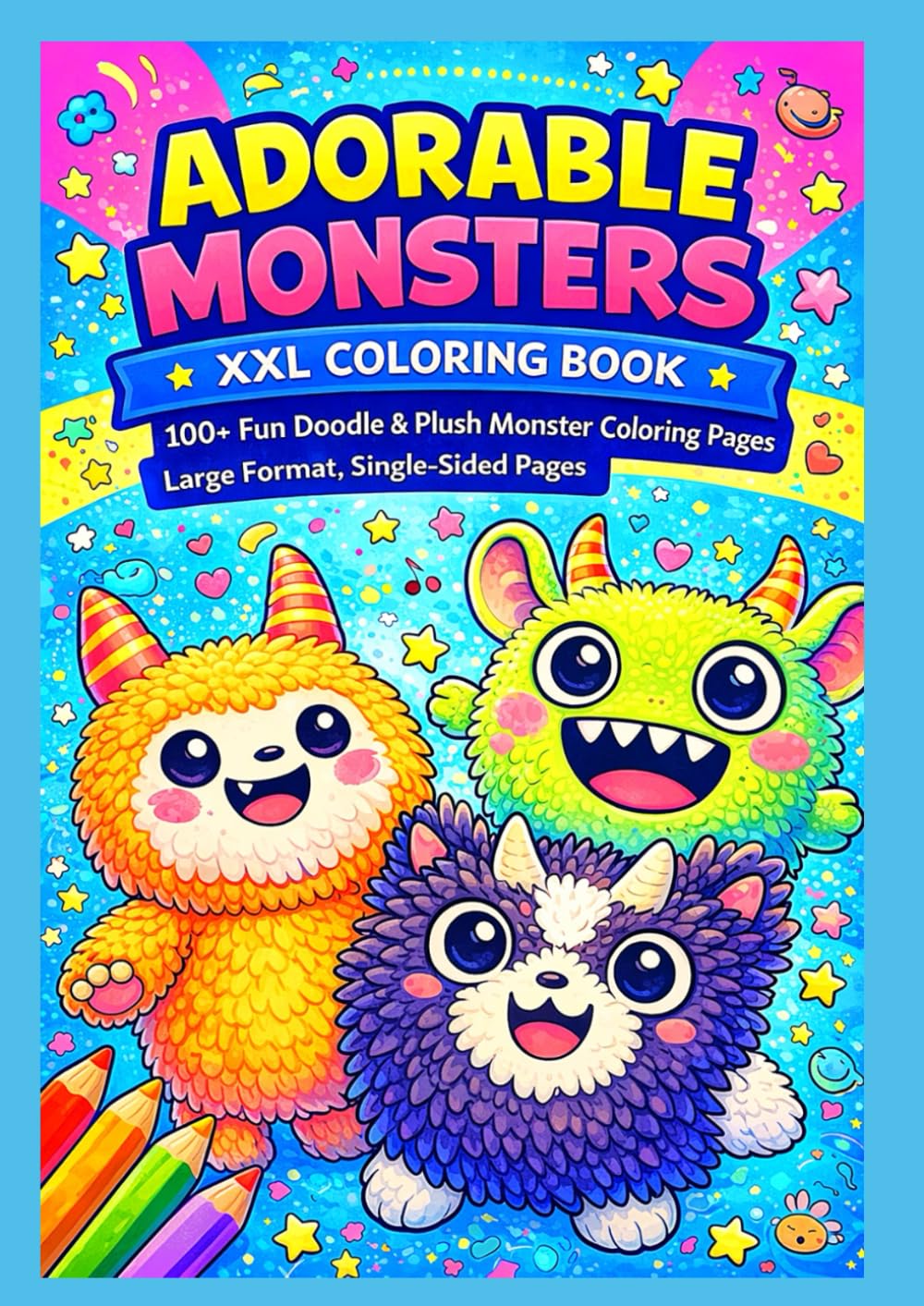 Adorable Monsters – XXL Coloring Book: 100+ Fun Doodle & Plush Monster Coloring Pages – Large Format, Single-Sided Pages, Perfect for Kids