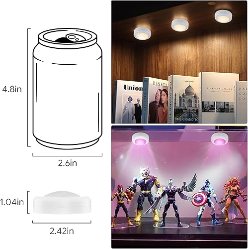 Miniatura 6 de Yiliaw - Paquete de 6 luces LED de disco con control remoto, 16 colores cambiables, luces LED para debajo del gabinete, luces alimentadas por