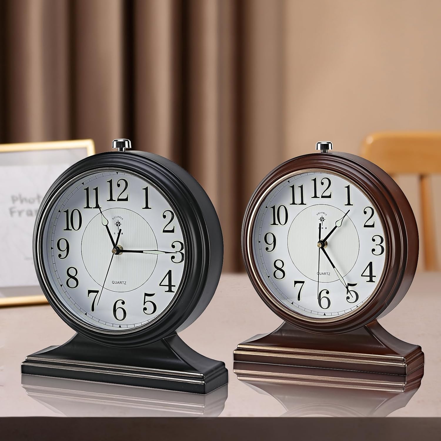 10-inch Retro Mantel Desk Clock, Vintage Table Clock for Fireplace, Easy to Read, Silent Movement, Accurate Timing, Black