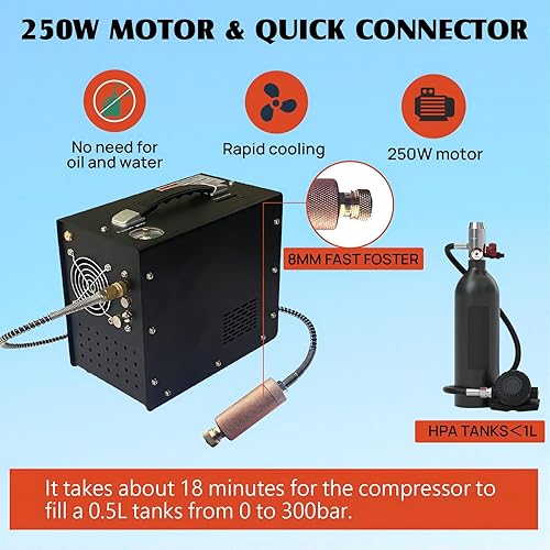 Miniatura 6 de Compresor de aire PCP 4500Psi30Mpa bomba de aire libre de aguaaceite Riflepistola Paintball latas alimentadas 12 V CC110 V CA para uso doméstico con