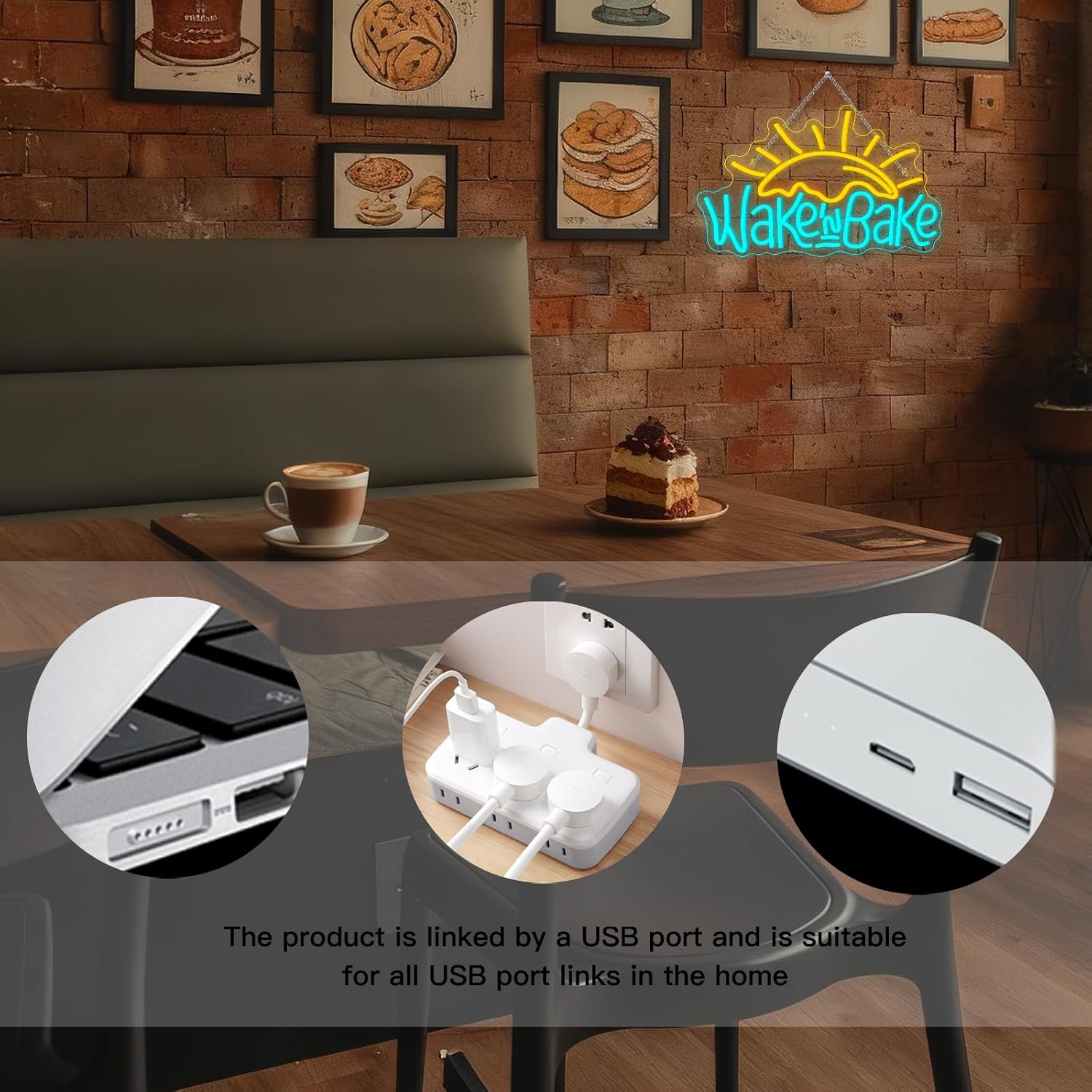 WLHOPE Wake in Bake Neon Signs Yellow Blue LED Neon Signs for Wall Decor, Fried Eggs Neon Light Letter Bakeing Neon Sign for Bedroom Home Kitchen Cake Baking Shops Cafes Birthday Party