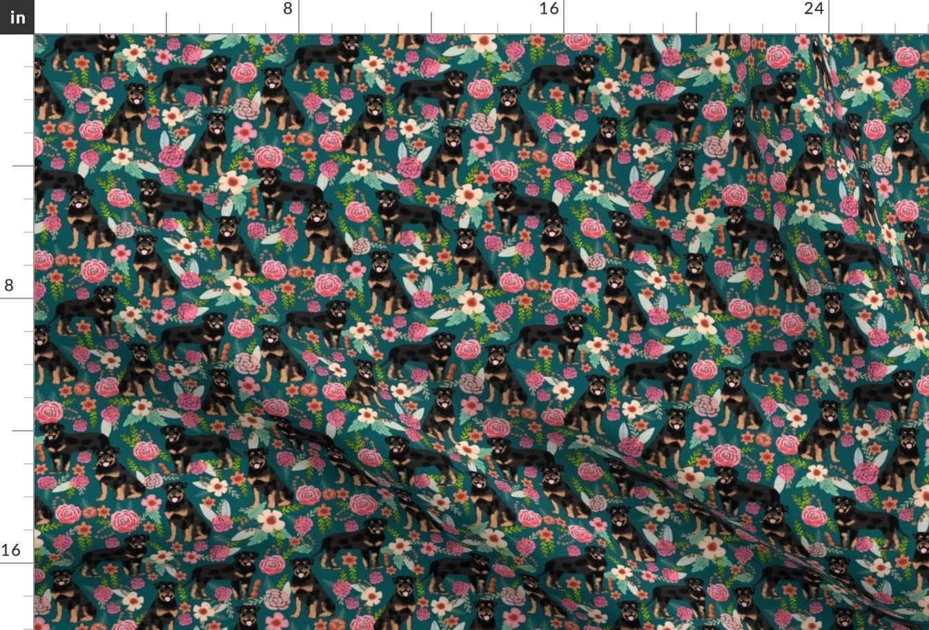 Spoonflower Fabric - Rottweiler Floral Dog Rottweilers Dogs Florals Spring Pet Portrait Printed on Minky Fabric by The Yard - Sewing Baby Blankets Quilt Backing Plush