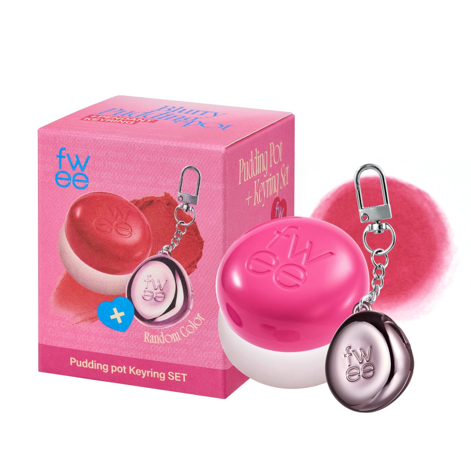 fweeBlurry Pudding Pot + Keychain SET | Airbrushed Blush & Lip, Buildable Pigment, Long-lasting, Lightweight, Easy to Blend, Natural Soft Matte Finish Makeup – Cherry (Vibrant Pink) | 0.17 oz