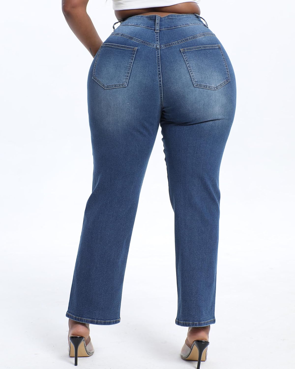 Plus Size Jeans for Curvy Women Straight Leg Stretchy High Waisted Casual Loose Denim Pants with Pockets - Image 2