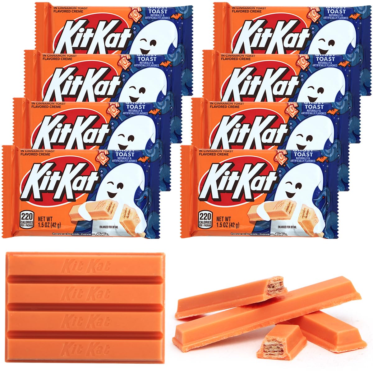 KATIES KANDY KORNER KitKat Milk Chocolate Candy Bars Cinnamon Flavored Ghost Toast - 1.5oz Each, Ideal for Sharing with Friends, Perfect Themed Candy as a Sweet Surprise for Ghost Lovers (Pack of 8)