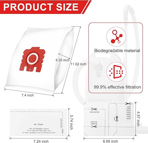 Miniatura 5 de Paquete de 16 bolsas de repuesto 3D Airclean FJM para Miele Classic C1 C1 bolsas de vacío tipo FJM, para Miele Compact C1 C2 C3, S2 S5 S8 S241 S290