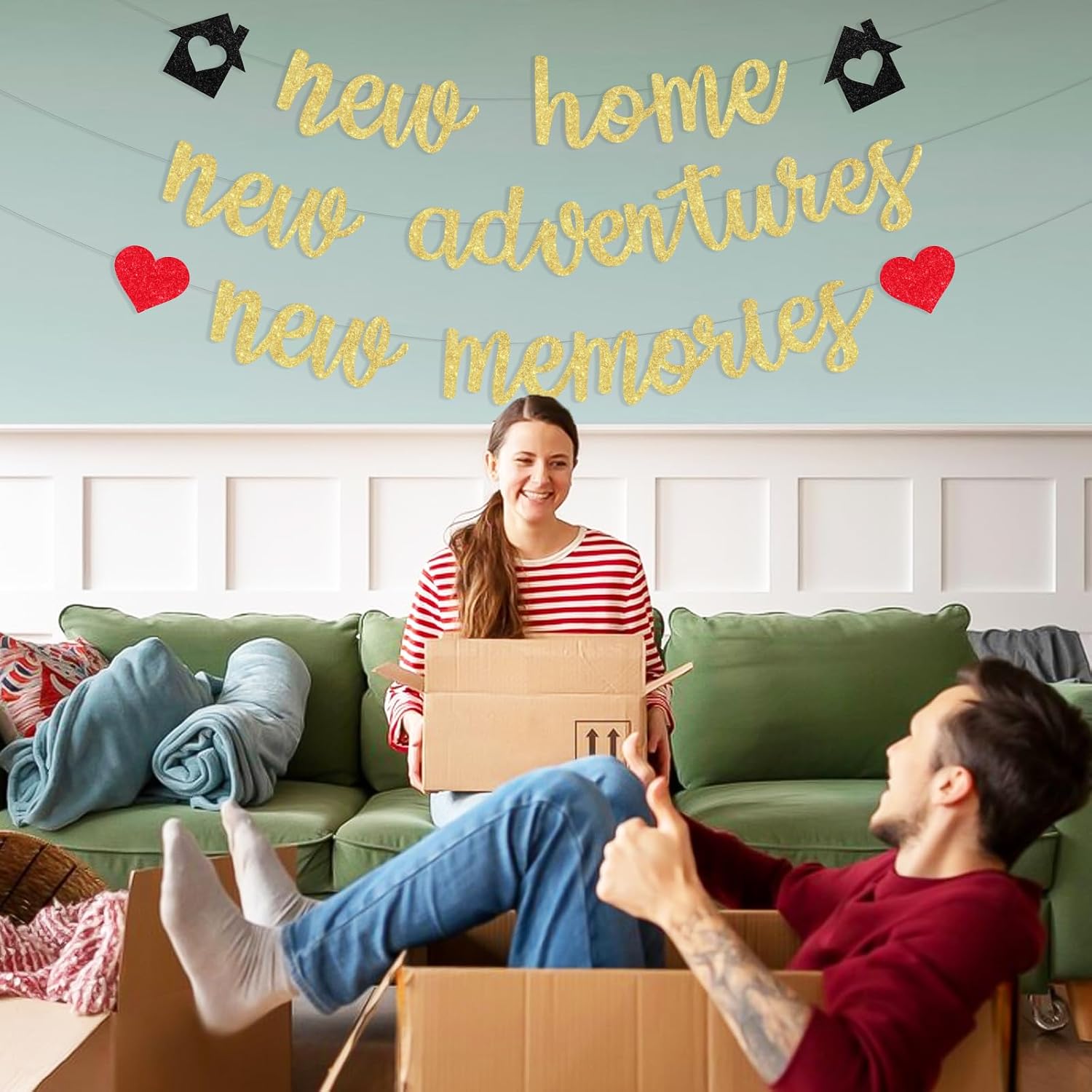 New Home New Adventures New Memories Banner - Housewarming Party Decorations for New Home, New House for Women or Men Supplies Indoor Outdoor, (F-PA-11265)