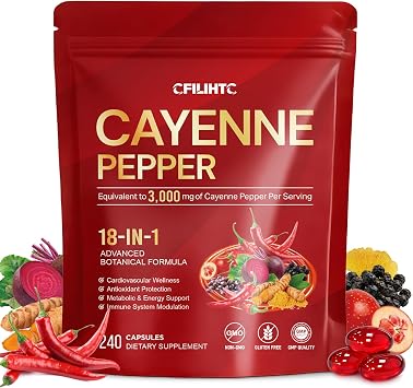 Cayenne Pepper Capsules Supplement | 18-in-1 3000 mg per Serving with CoQ10, Vitamins D3, K2, E & Beetroot | Supports Healthy Circulation, Antioxidant Protection, Metabolism Function* | 240 Capsules