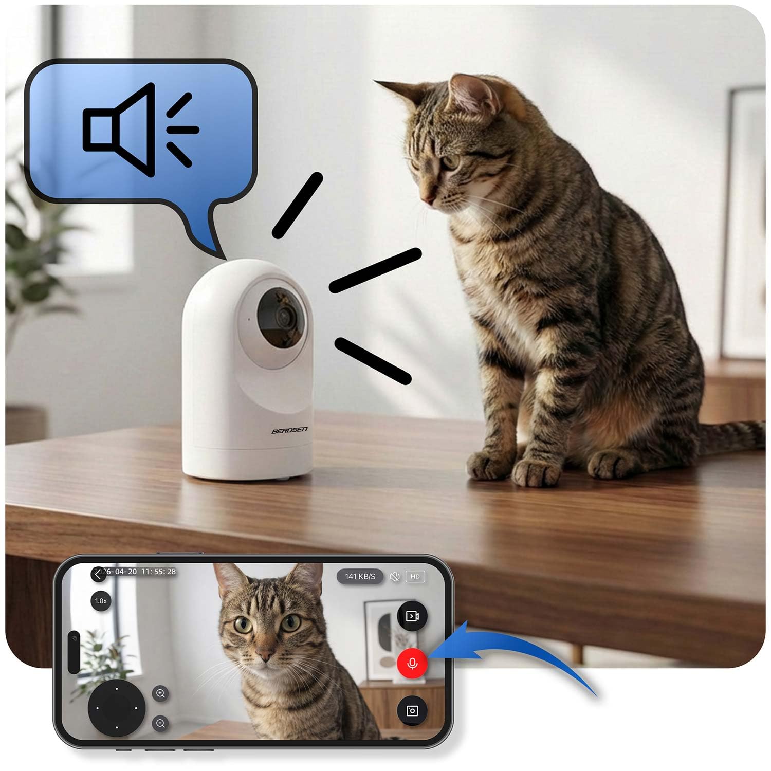 Berdsen Vigilabebés con cámara WiFi IP de 5 MP Tuya - ángulo de visión de 109°, orientable 355°/60° - Modo Nocturno, detección de Movimiento, Audio bidireccional, microSD