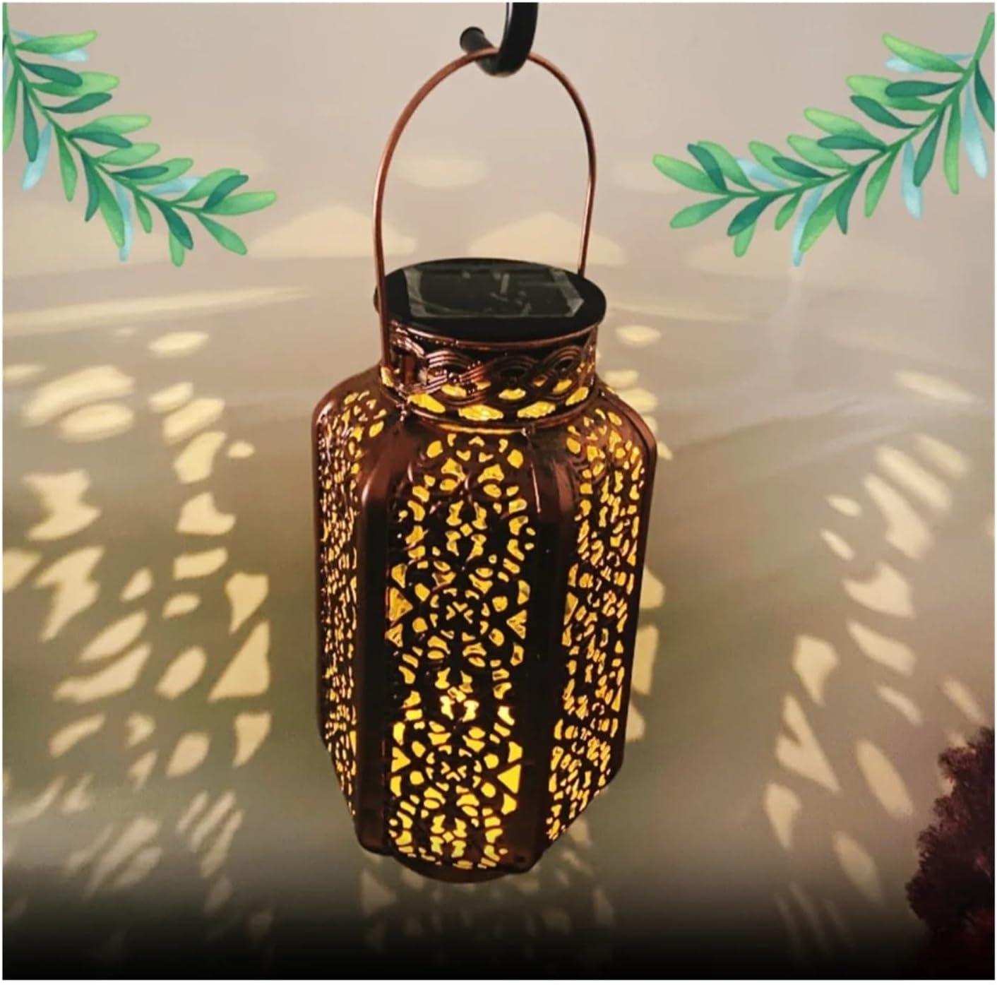 Solar Light Hanging Lantern Retro Solar Iron Art Lantern Decorative Vintage Pathway Lamp Outdoor Metal Hollow Light(4pcs Warm White)