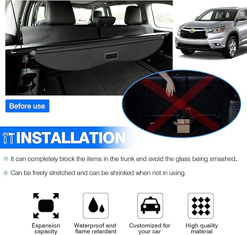 Miniatura 3 de Powerty Cubierta de carga para Toyota Highlander 2014-2018 2019, cubierta de maletero retráctil, cubierta de blindaje de maletero, cubierta de
