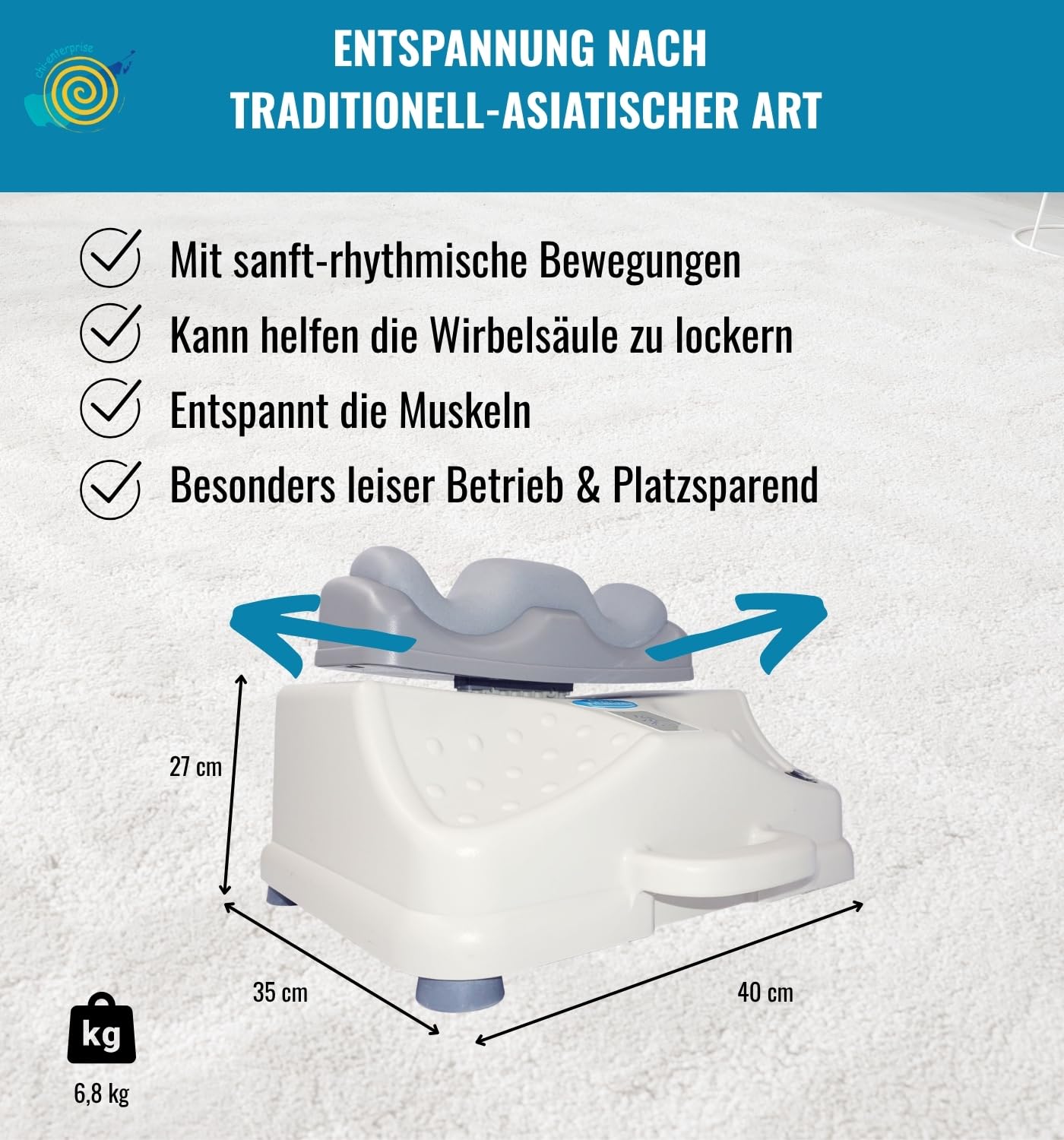 chi-enterprise Chi Vitalizer Classic Chi-Massage-Gerät I 3 Automatik-Programme & besonders leise I weich gepolsterte Fuß-Auflage I vitalisierende Chi-Maschine mit LCD-Regler I Qualitäts-Chi-Gerät