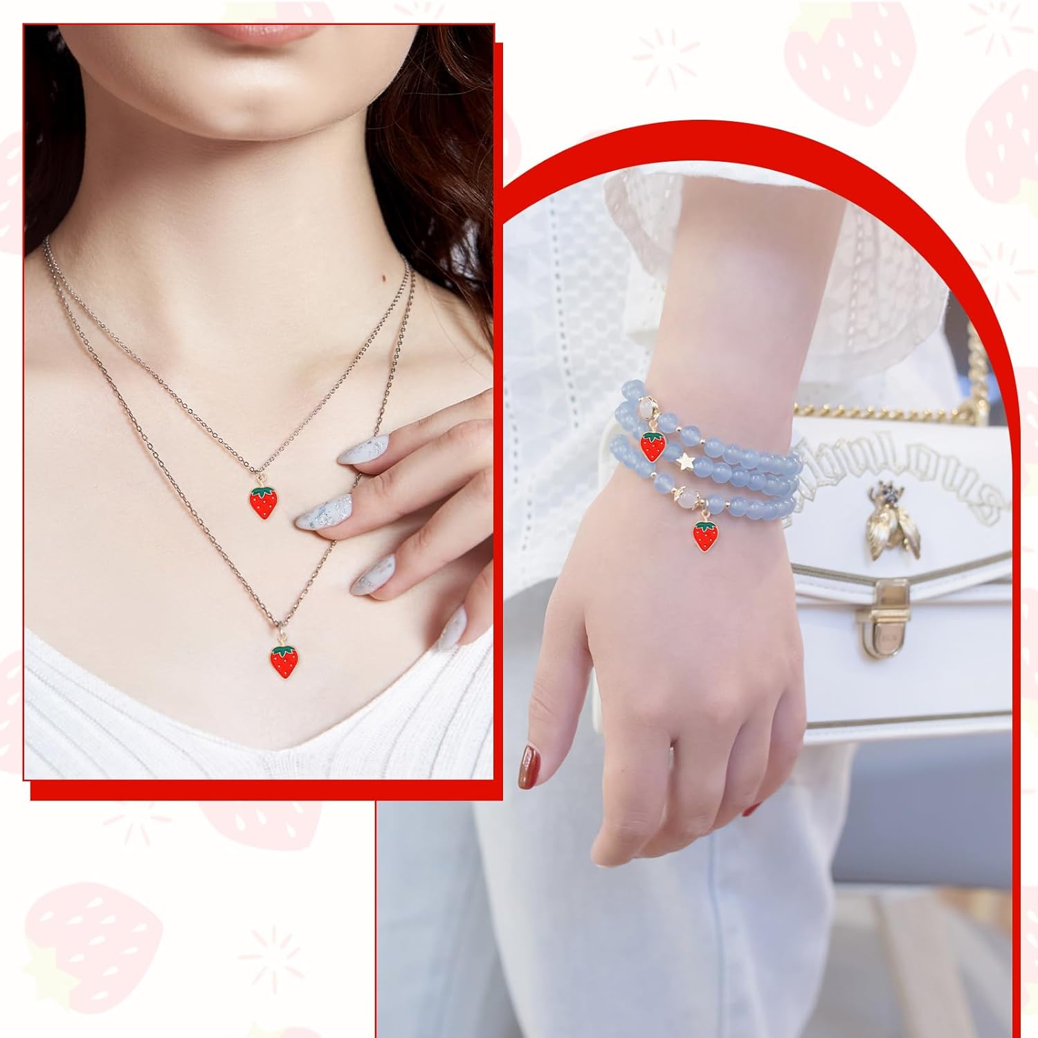 60 Pieces Strawberry Charms for Jewelry Making Red Strawberry Pendant Charm Bulk Flatback Alloy Fruit Dangle Charms for DIY Crafts Earrings Bracelets Necklaces Jewelry Making - Image 5