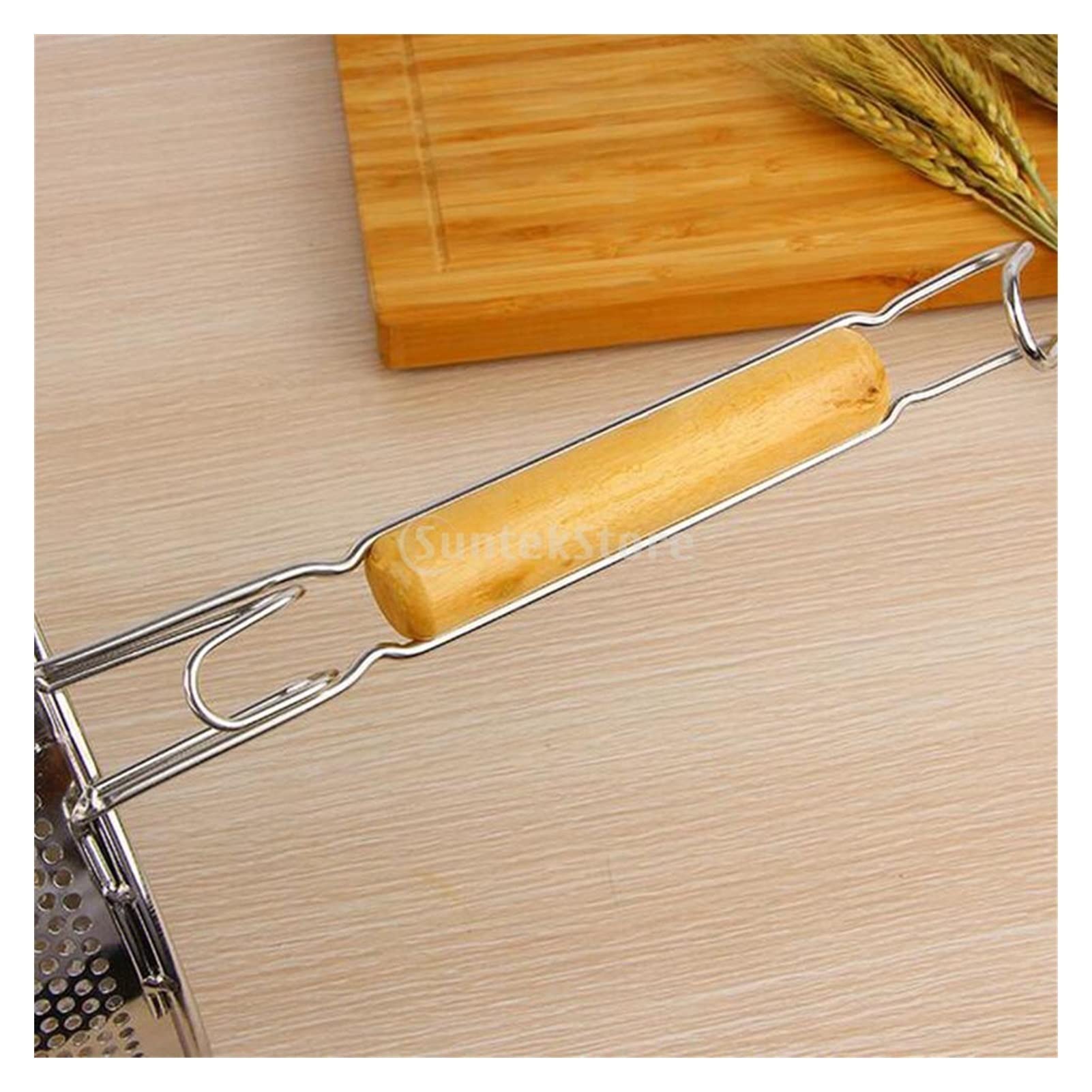 Colador Colador de Alimentos de Fideos de Acero Inoxidable con Gancho y Mango de Madera, Cesta de colador for Udon, albóndigas, Verduras o Pasta Cesta De Malla(12cm)