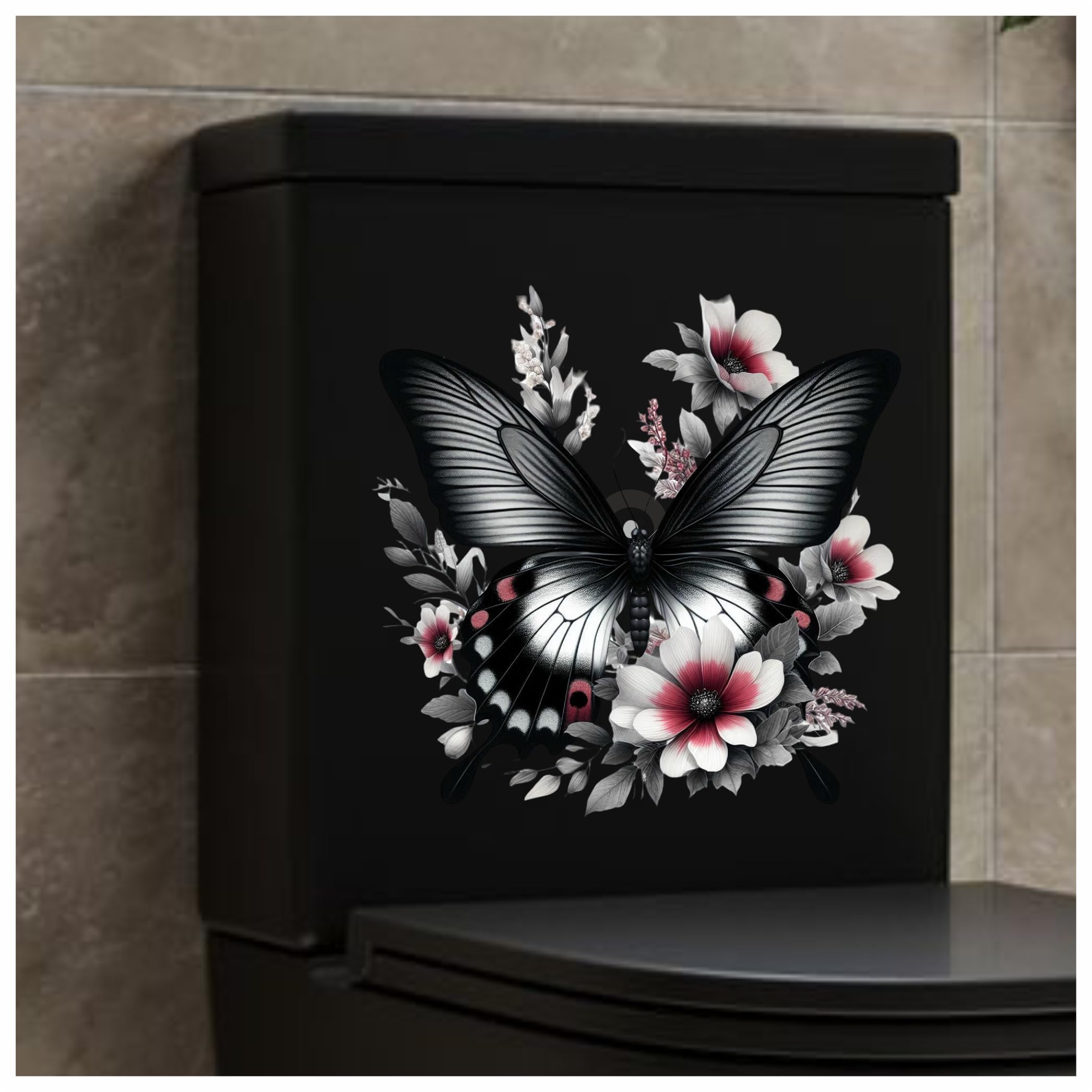 Black Swallowtail Butterfly Toilet Seat Lid Decals, Non Transparent, Cover Marks, No Unsightly Film, No White Edges, 26cm Tall, Weatherproof, Multi Purpose Pretty Butterflies Vinyl Stickers