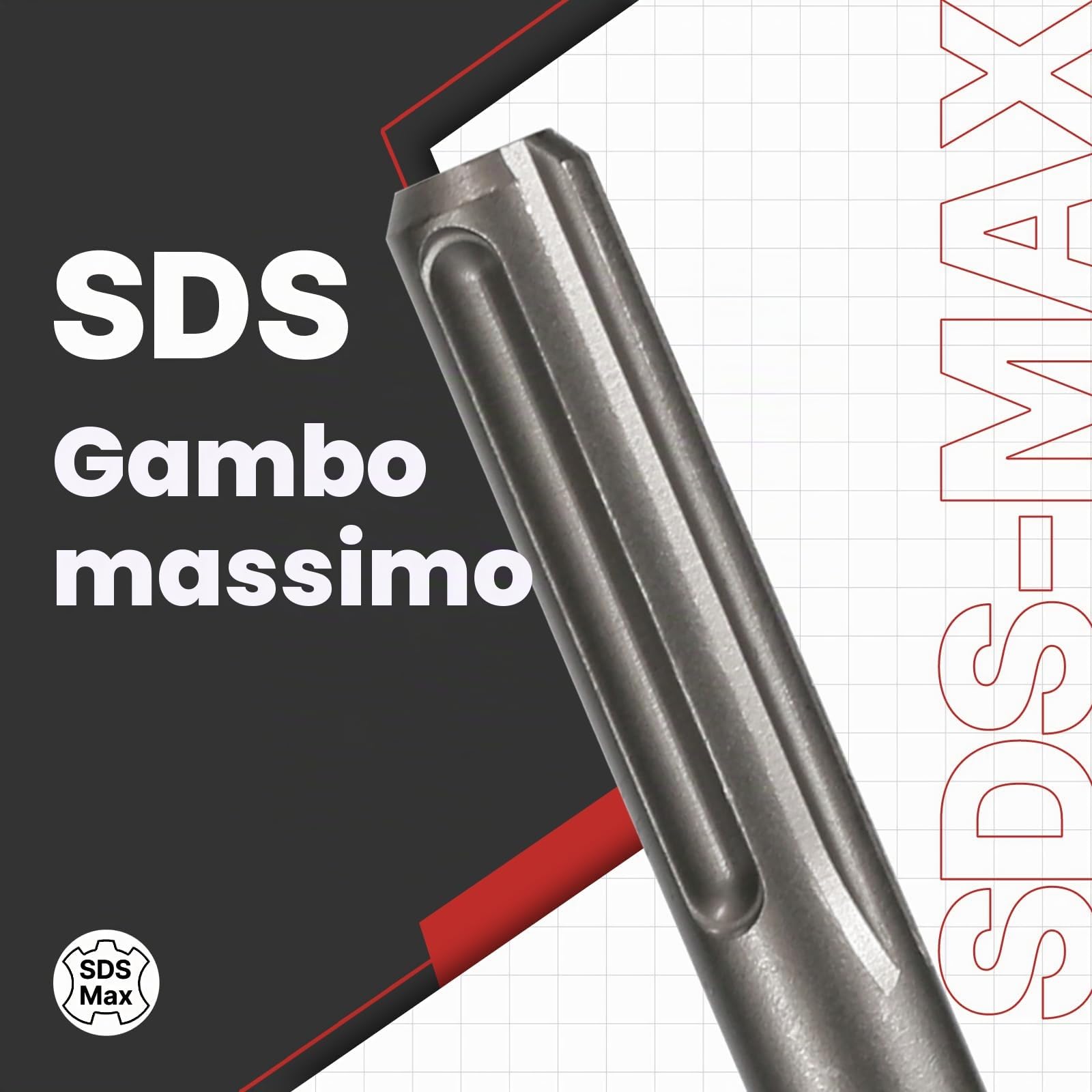 SDS Max - Scalpello per legno, per trapano elettrico | Ascia da taglio per legna da ardere in acciaio legato 40CrMo, 27,9 cm L x 2,3 cm W