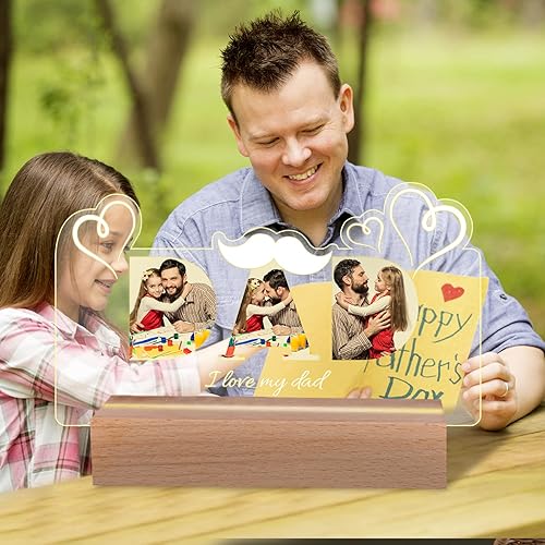 Miniatura 5 de QNTYCT Lámpara de noche acrílica de ilusión personalizada con foto, luz nocturna LED personalizada para papá con marco de texto de imagen, regalos