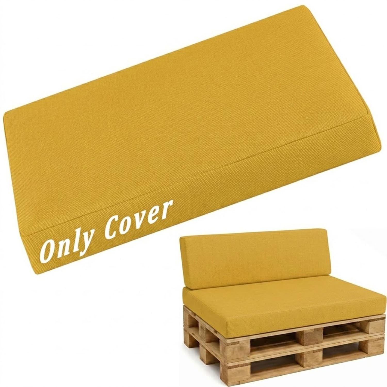 Replacement Pallet Cushion Covers 120×80 60×40 120×60 120×40, Waterproof Oxford Patio Furniture Slipcover with Zipper, Wedge Backrest Outdoor Sofa Protector(Yellow,Seat 60x120cm)
