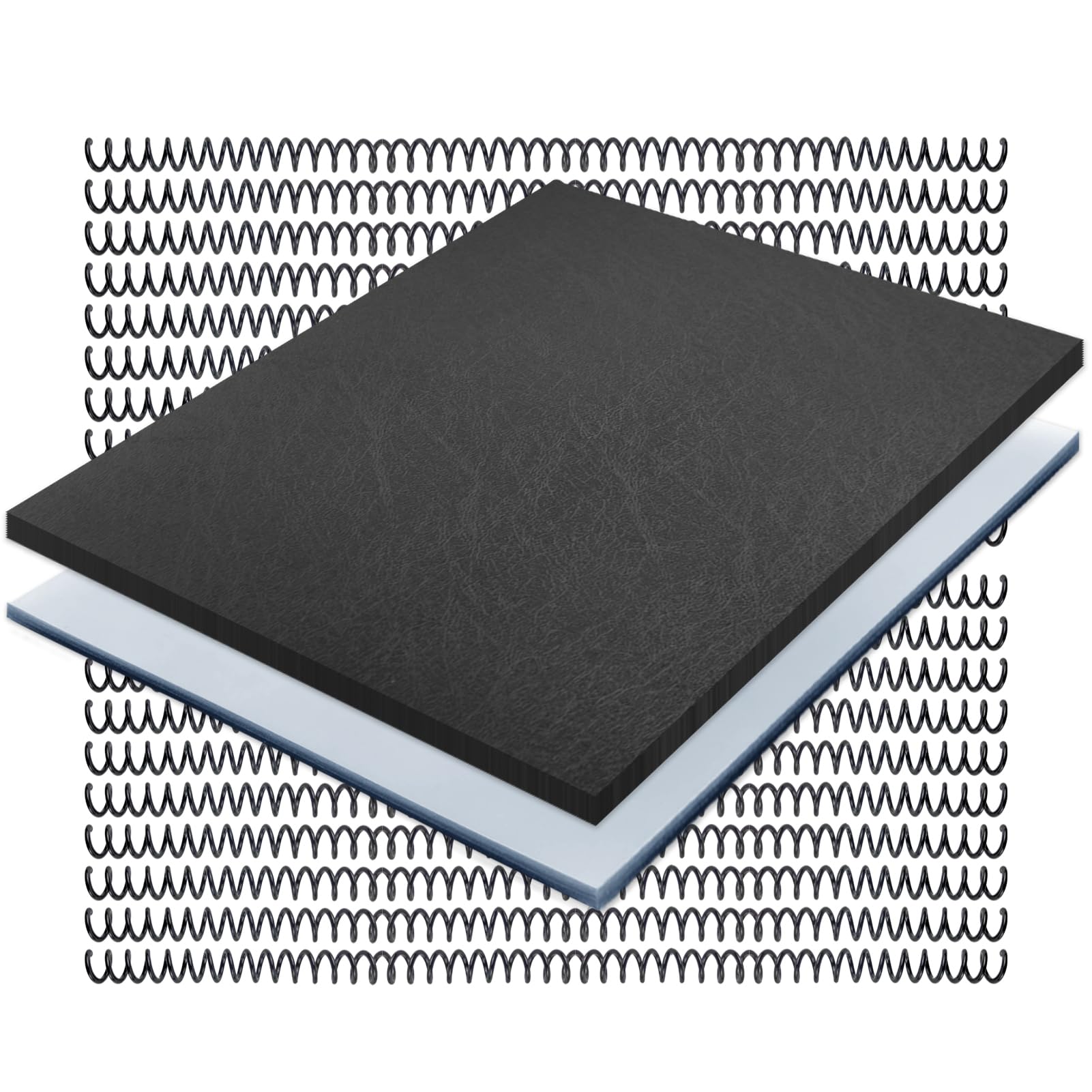 Binditek 60 Pack Binding Coil Kits, Includes 20 8 Mil PVC Clear Covers, 20 1/2" Spiral Coils, 20 16 Mil Black Leather-Textured Polycovers, for Letter Size, Un-Punched
