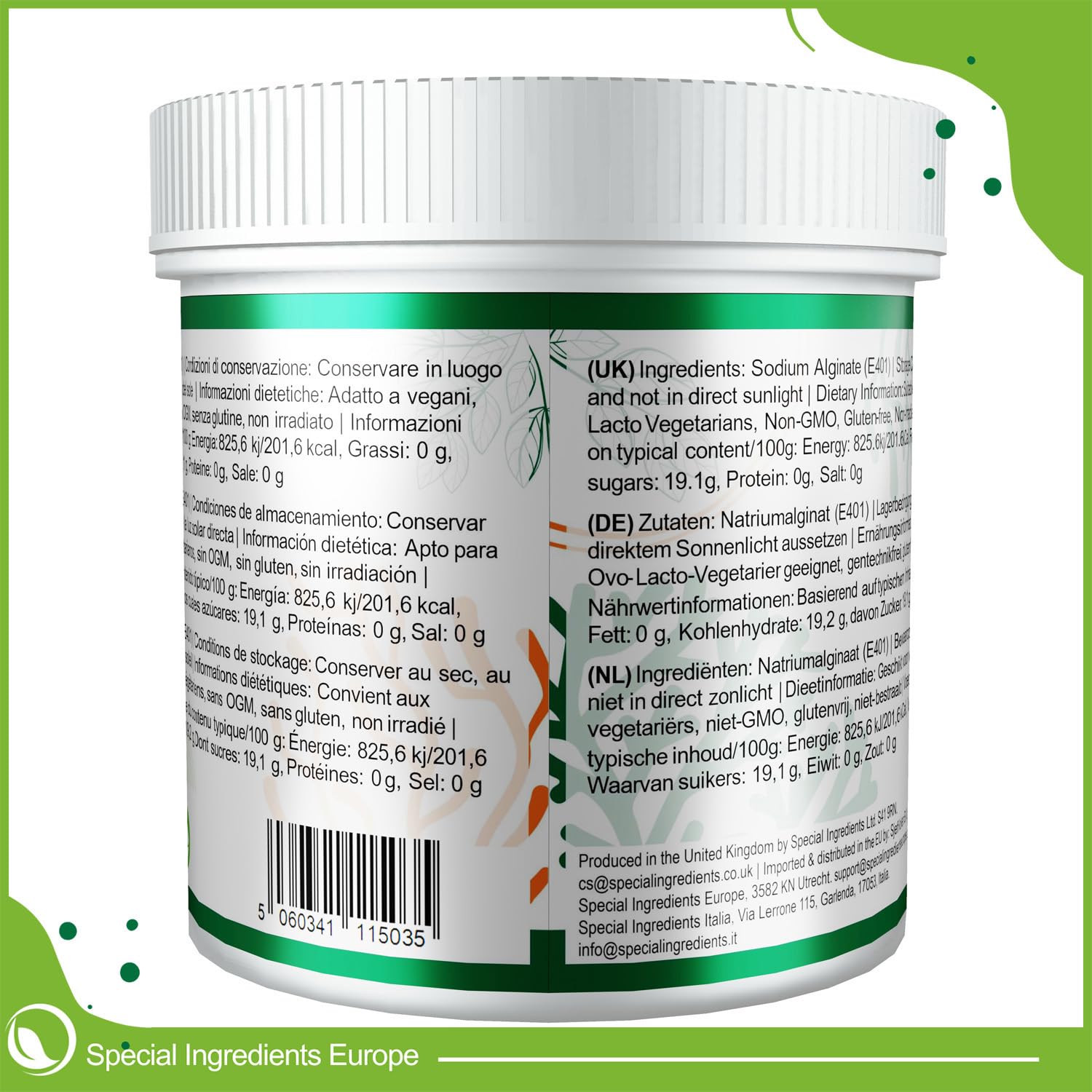 Alginate de gastronomie naturelle 250 g Qualité supérieure – Complément polyvalent pour la gastronomie (Étiquettes et instructions en allemand)