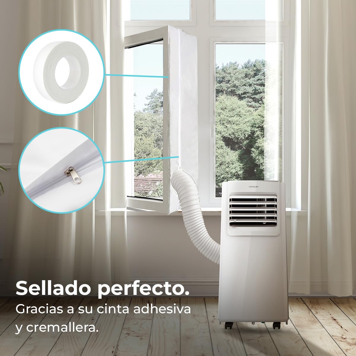 Cecotec Acople Cubierta Aislante Universal de Ventanas Oscilobatiente para Aire Acondicionado Portátil 400cm 100% Poliéster, Resistencia y Durabilidad, Aisla del Exterior, Cremallera y Cinta Adhesiva — view 5