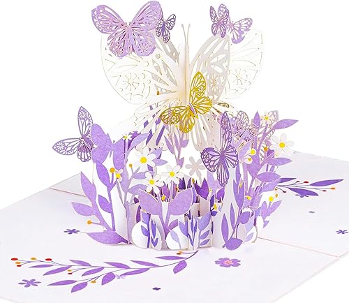 Tarjetas emergentes de mariposa morada, tarjeta de felicitación 3D de feliz cumpleaños, para todas las ocasiones, cumpleaños, día de la madre, día