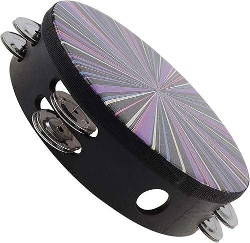 Miniatura 7 de OriGlam Pandereta de doble fila de 8 pulgadas, tambor de percusión de mano, pandereta de percusión musical para adultos, iglesia, fiesta (morado)