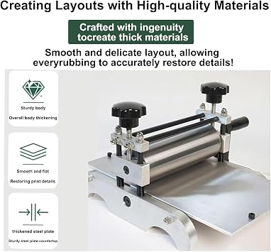 Etching Machine, Manual Printmaking Press with Adjustable Roller Height for Copperplate Engraving, Ideal for Intaglio and Relief Printing