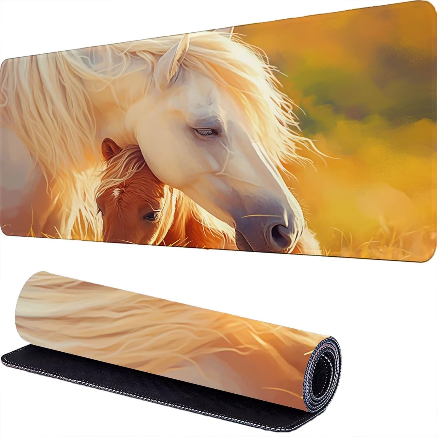 Podkładka pod mysz dla graczy koń 1800 x 900 x 3 mm biała XXL rozszerzona podkładka pod mysz matowa podkładka pod mysz z antypoślizgową gumową podstawą, podkładka pod mysz do komputera, komputera