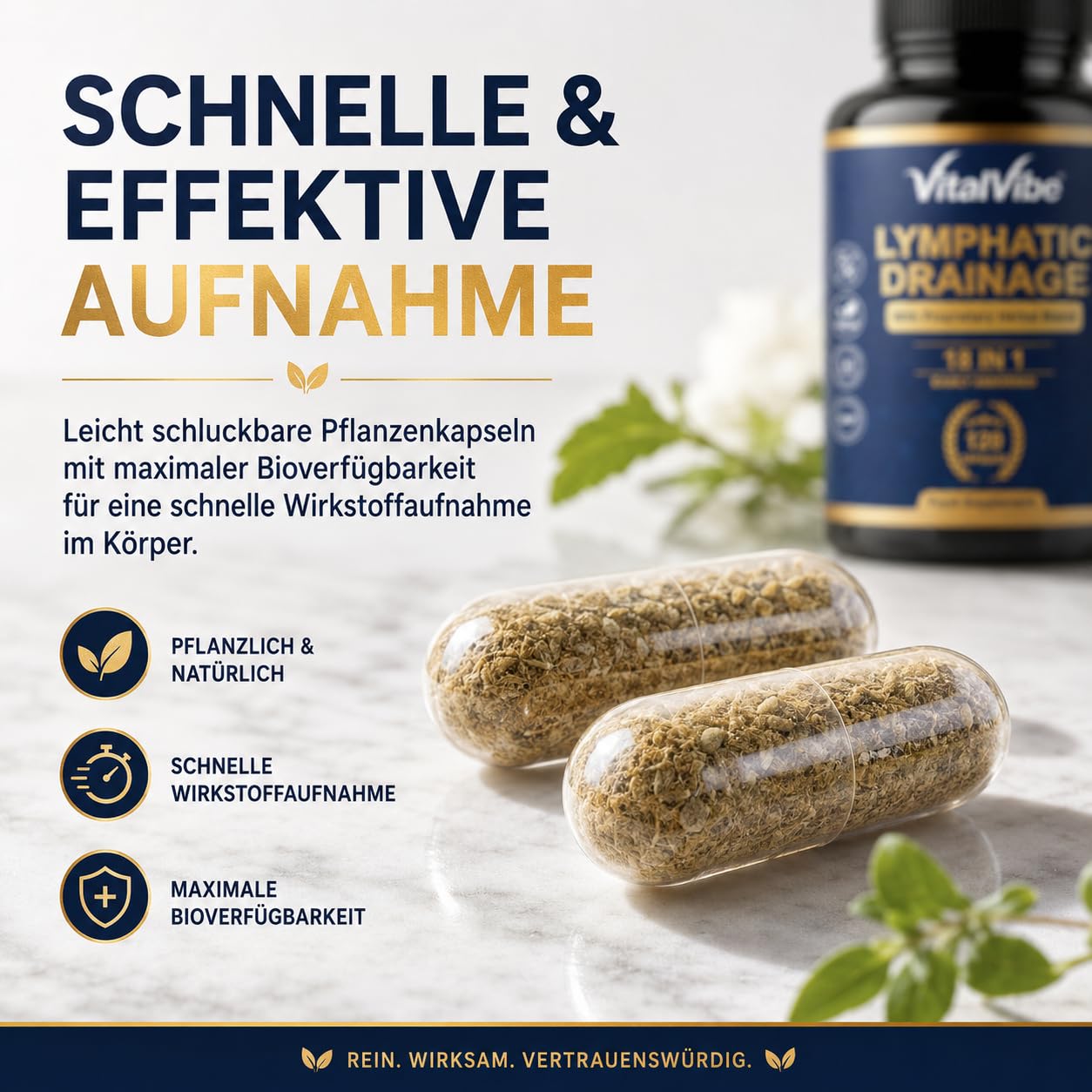Lymphdrainage Kapseln - 18 in 1 Komplex mit Löwenzahn, Klettenwurzel & Bromelain - Lymphatisches System & Immunsystem Support - 120 Vegane Kapseln mit Vitamin C, D3, Zink & Selen
