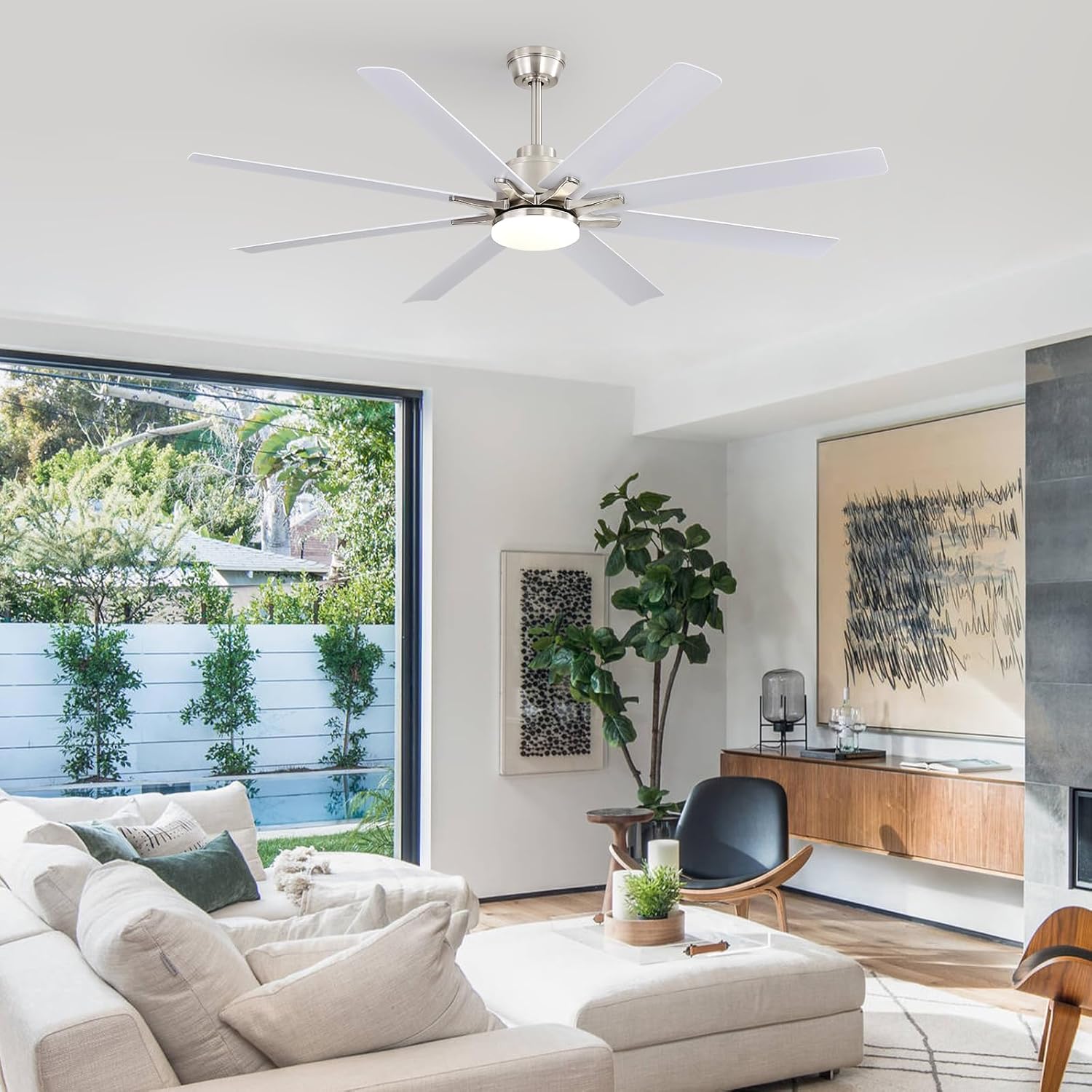 Sofucor 52 Inch Ceiling Fans with Lights, White Indoor/Outdoor Ceiling Fan with Remote, Quiet DC Motor, 6 Speed, 3CCT, ABS 8 Blades Modern Ceiling Fan Light for Bedroom, Living Room, Farmhouse, Patio