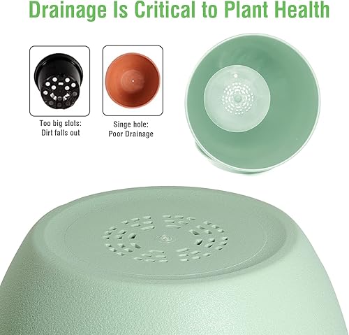 Miniatura 5 de WOUSIWER Macetas de 1098 pulgadas, juego de 3 macetas modernas de plástico decorativas con agujeros de drenaje y platillos para plantas de interior,