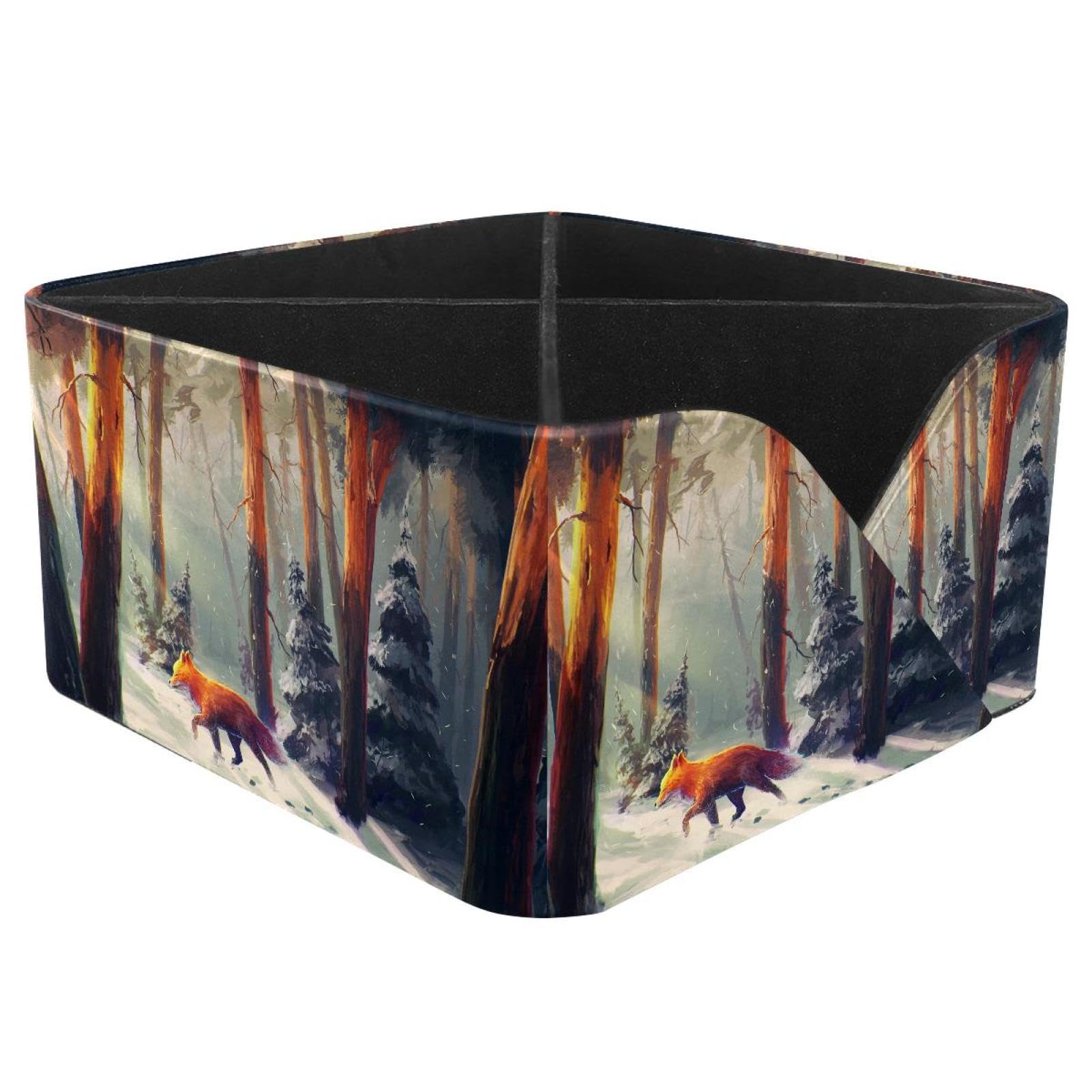 KengjuTesu Forest Fox Desktop Organizer Pen Holder, Rectangular Pencil Cup for Office, Study and Makeup Stations