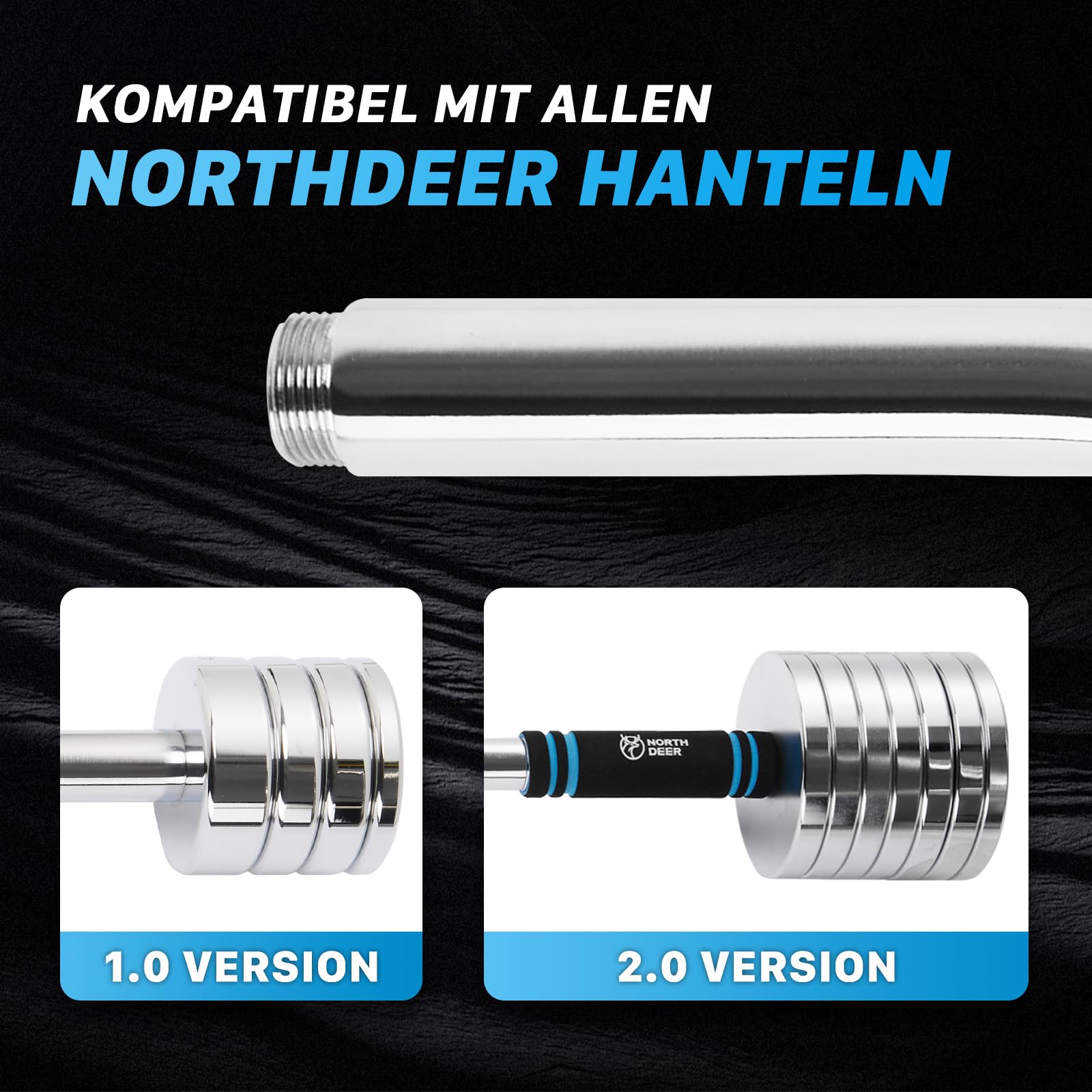 Northdeer SZ Curlstange 95cm (4,6kg) aus massivem Stahl, Ø 28mm, Stange verchromt & gerändelt, Hantel Curl Stange Hantelstange Langhantel