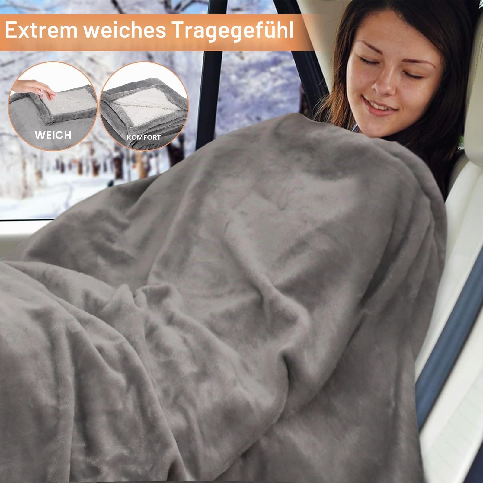 Heizdecke für Auto, 12 V, 3 Wärmestufen und Timer – waschbares Heizkissen für Autositz – lindert Rückenschmerzen und Regeln, ideal für lange Reisen und Winter (A)