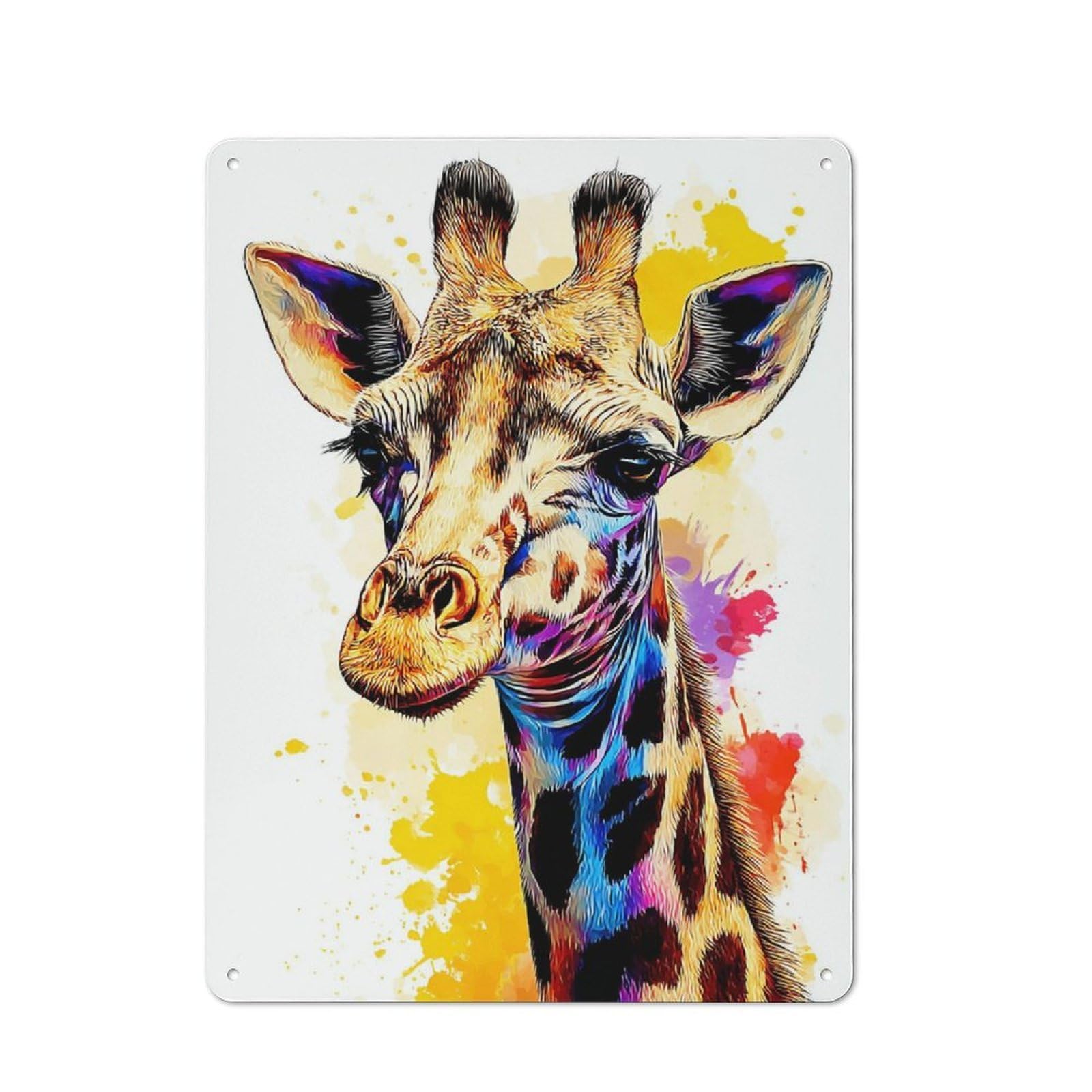 Junmoney Colorful Giraffe Watercolor Art Tin Wall Plaque 40X30cm With For Garage Or Workshop, For Living Room, Hallway And Entrance Wall Decor