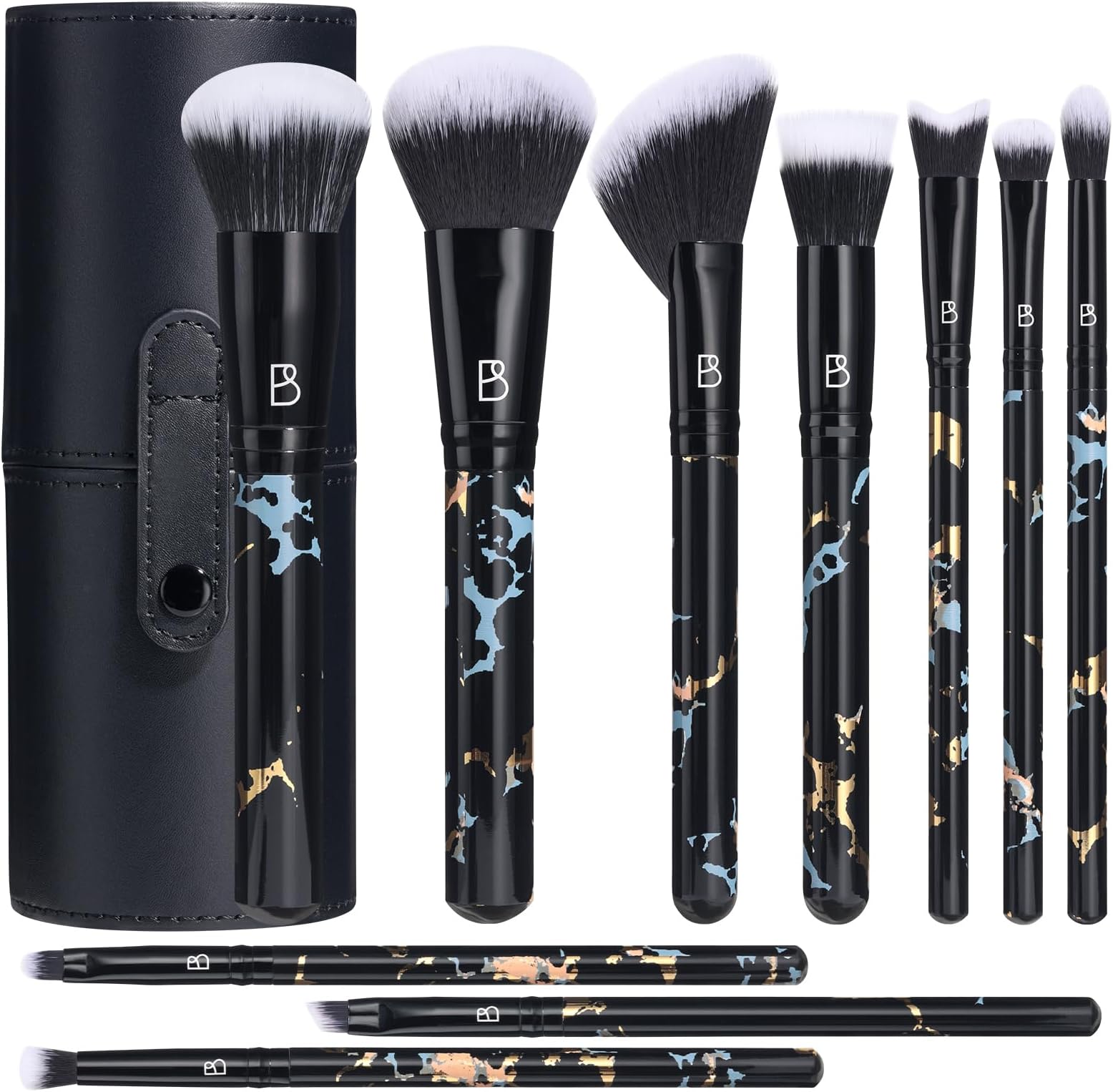 BS-MALL Makeup Brushes NO Smell 10 PCS Set Black Color Synthetic Foundation Powder Concealers Eyeshadows with Black Case