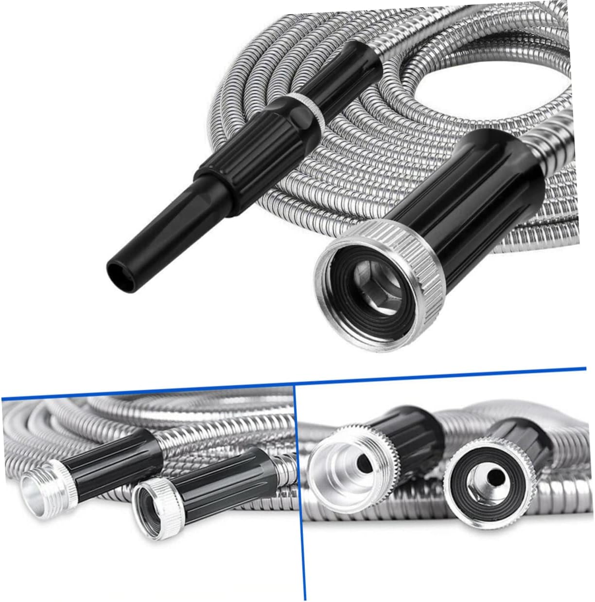 BESTonZON Telescopic Garden Hose Heavy Duty Stainless Steel Watering Hose with Nozzle for Lawn Garden and Car Cleaning Durable Lightweight and Leakproof Design