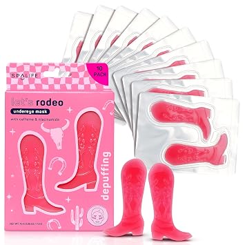 SpaLife Lets Rodeo Hydrogel Under Eye Patches for Dark Circles | Cowgirl Boot Under Eye Patches for Puffy Eyes | Revitalizing Undereye Masks for Bags | Bachelorette Party Favors | Pack of 10 Pairs